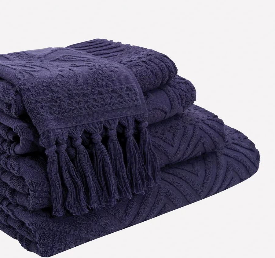 Palm Jacquard 620GSM Bath Towel Range Midnight