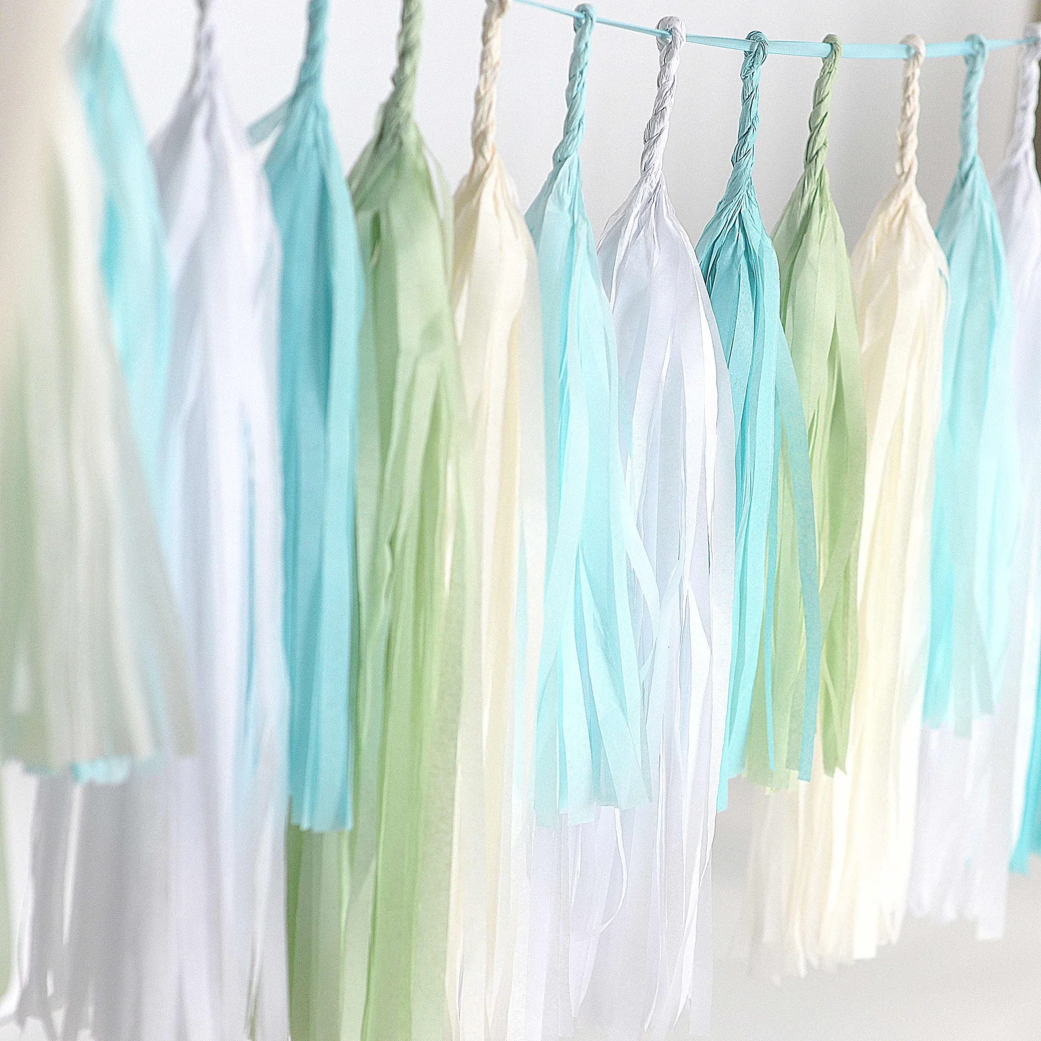 Pastel - light blue and green tassel garland - various lengths