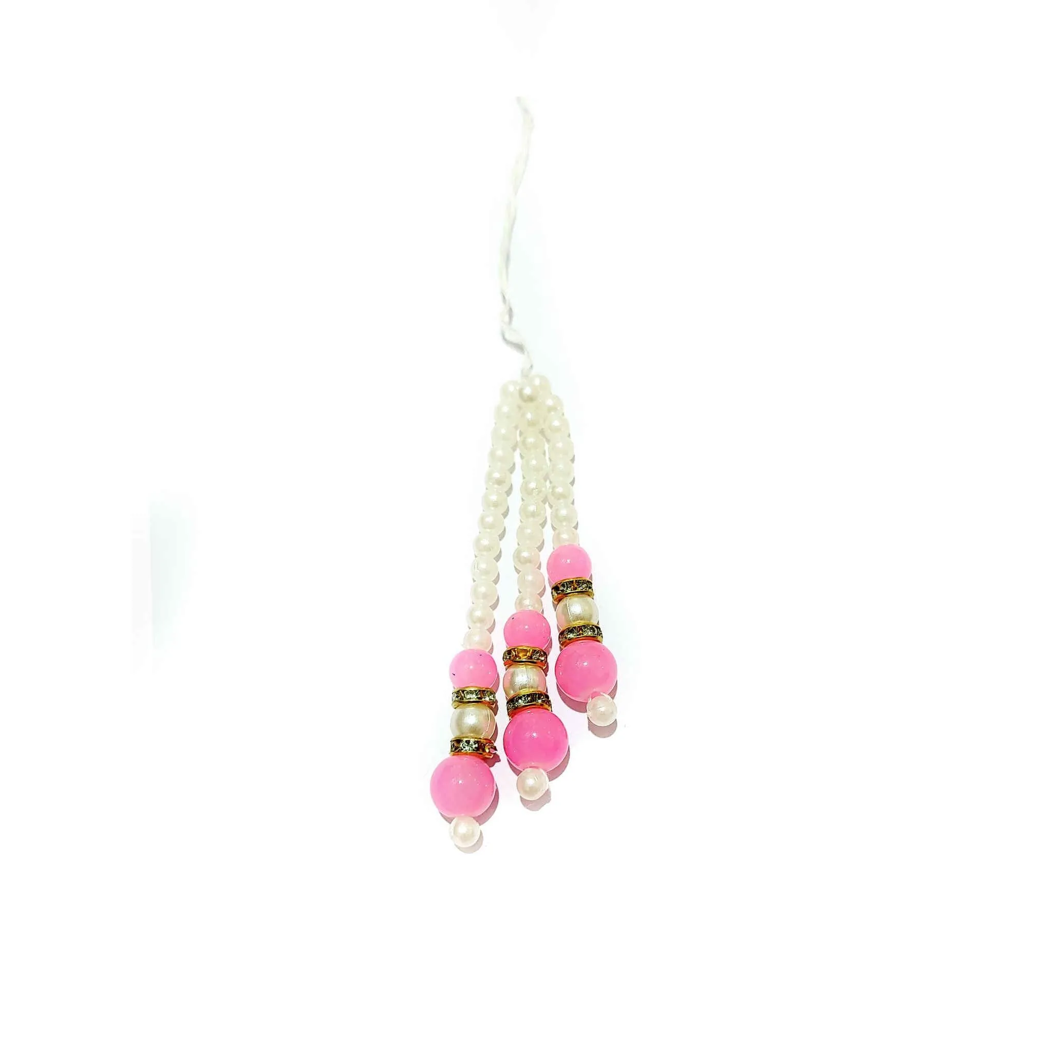 Pearl Beads Handmade DIY Craft, Jewelry Fringe Tassel with Big Pink Beads and Diamond Ring - Design 831