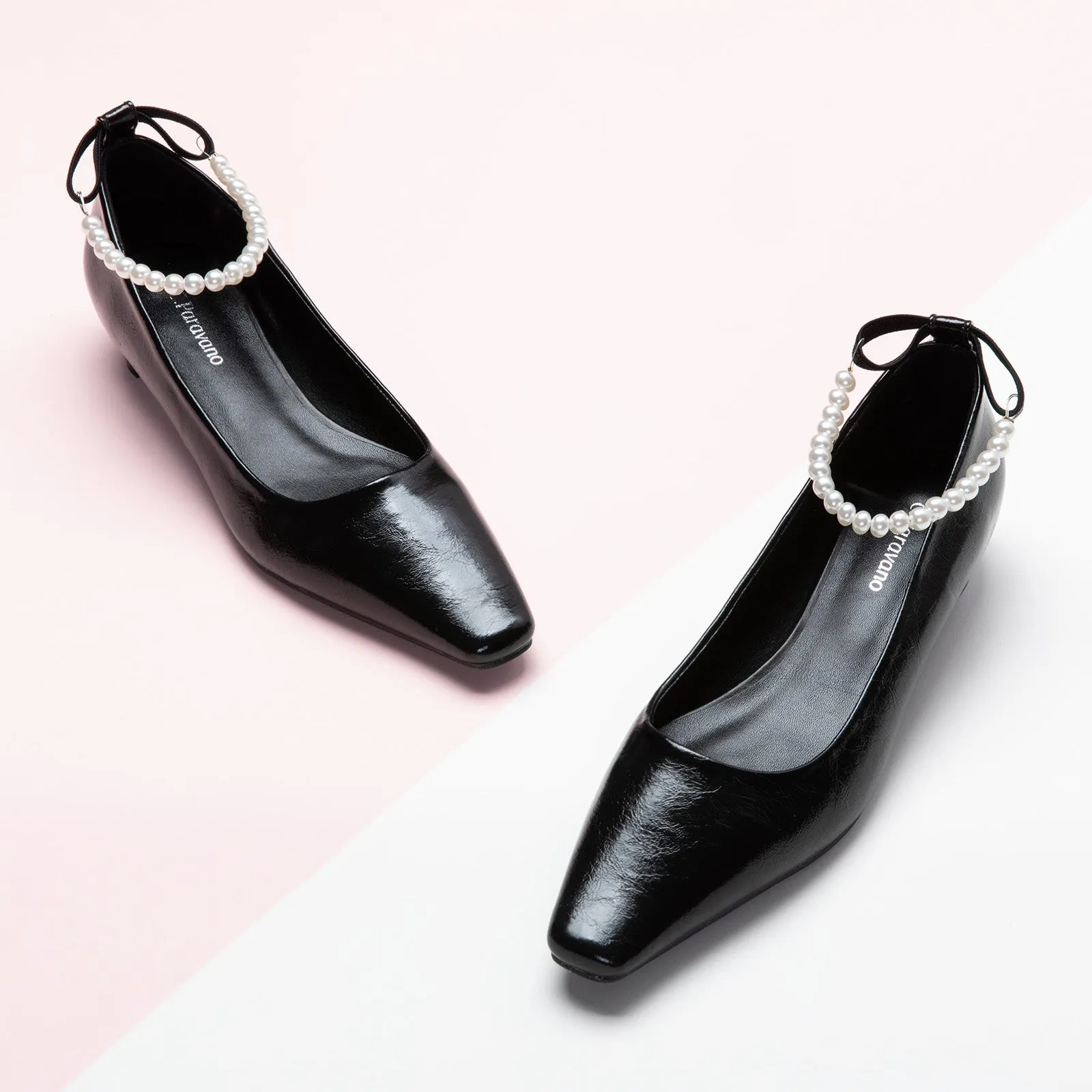 Pearl Chain Low Heel (Lucia) Black