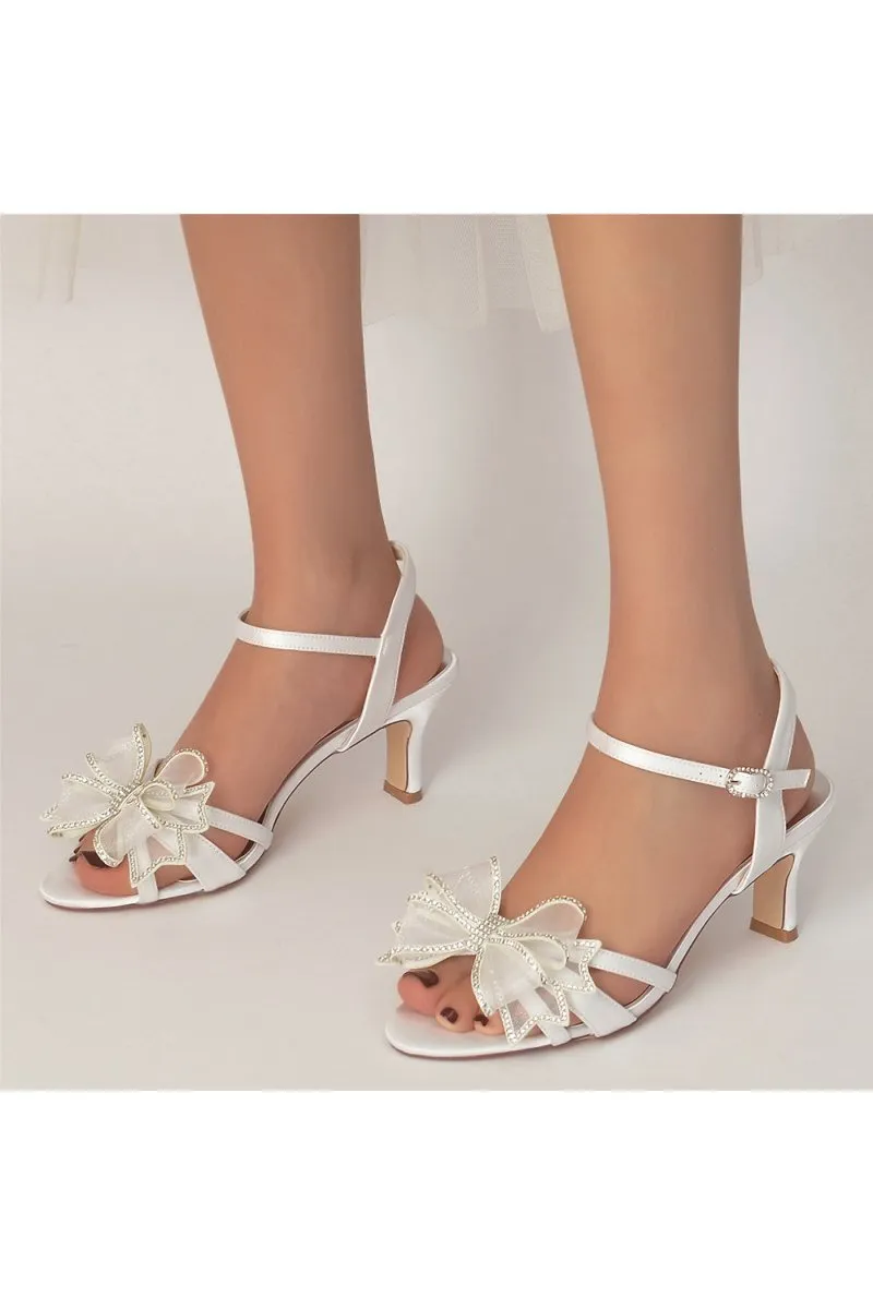 Peep Toe Chunky Wedding Shoes with Bow