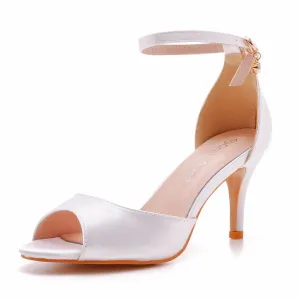 Peep Toe Satin Ankle Strap High Heel