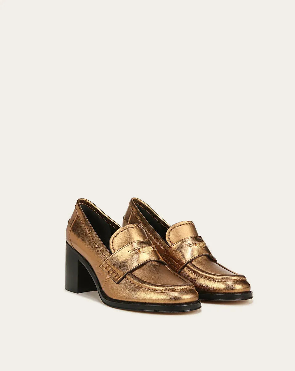 Penny Leather Loafer Heel - Dark Gold