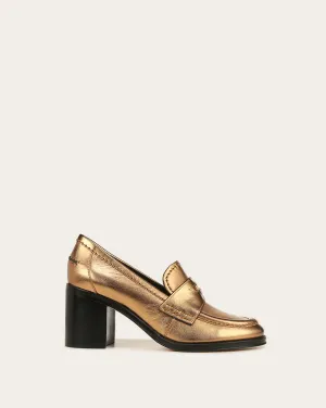 Penny Leather Loafer Heel - Dark Gold