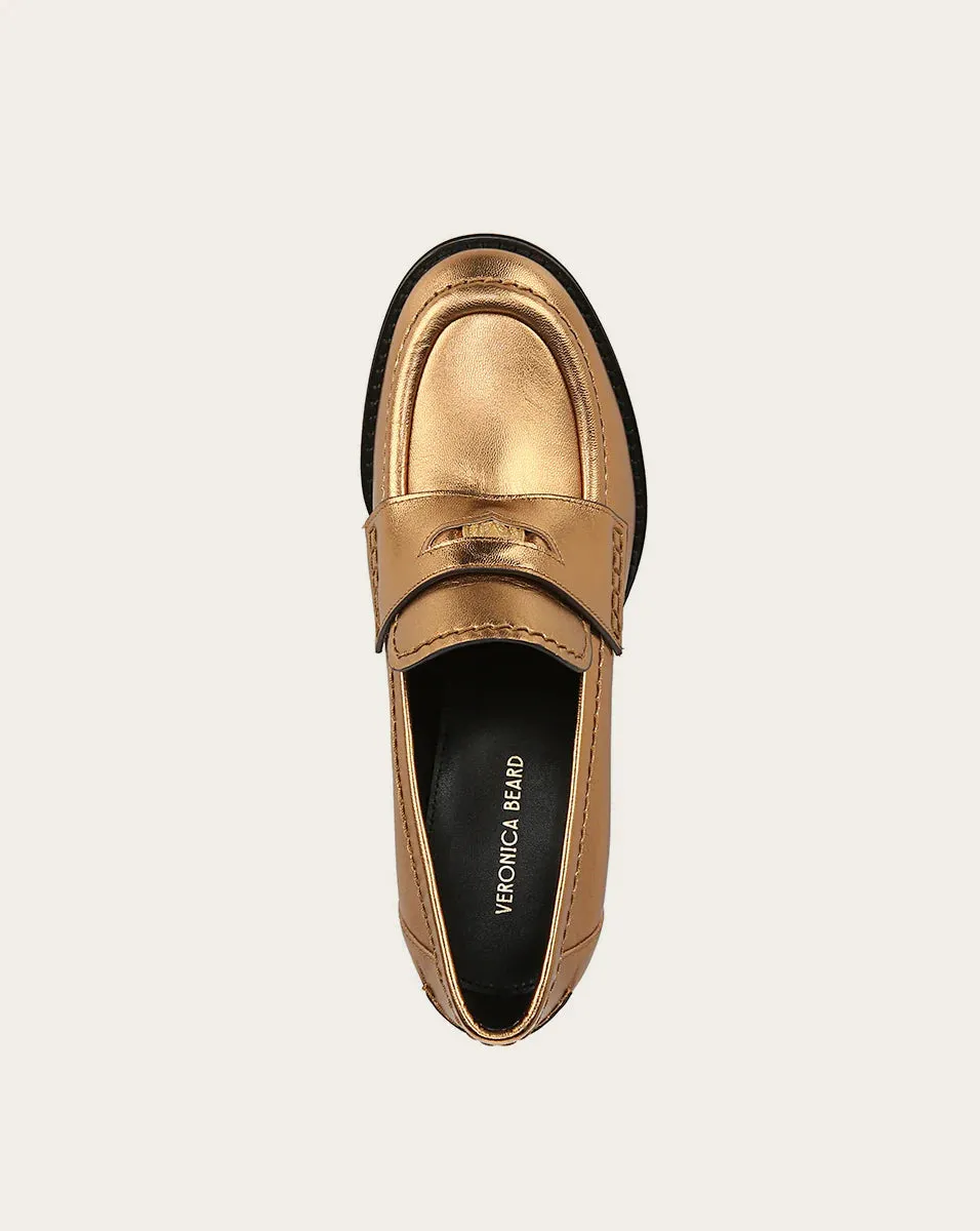 Penny Leather Loafer Heel - Dark Gold