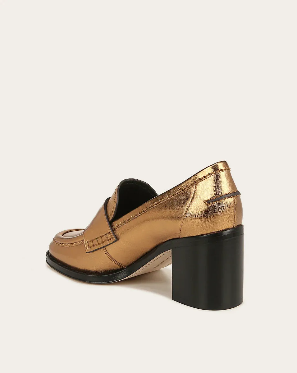 Penny Leather Loafer Heel - Dark Gold