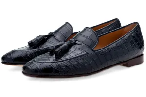 PHILIPPE CROCODILE NAVY LOAFERS