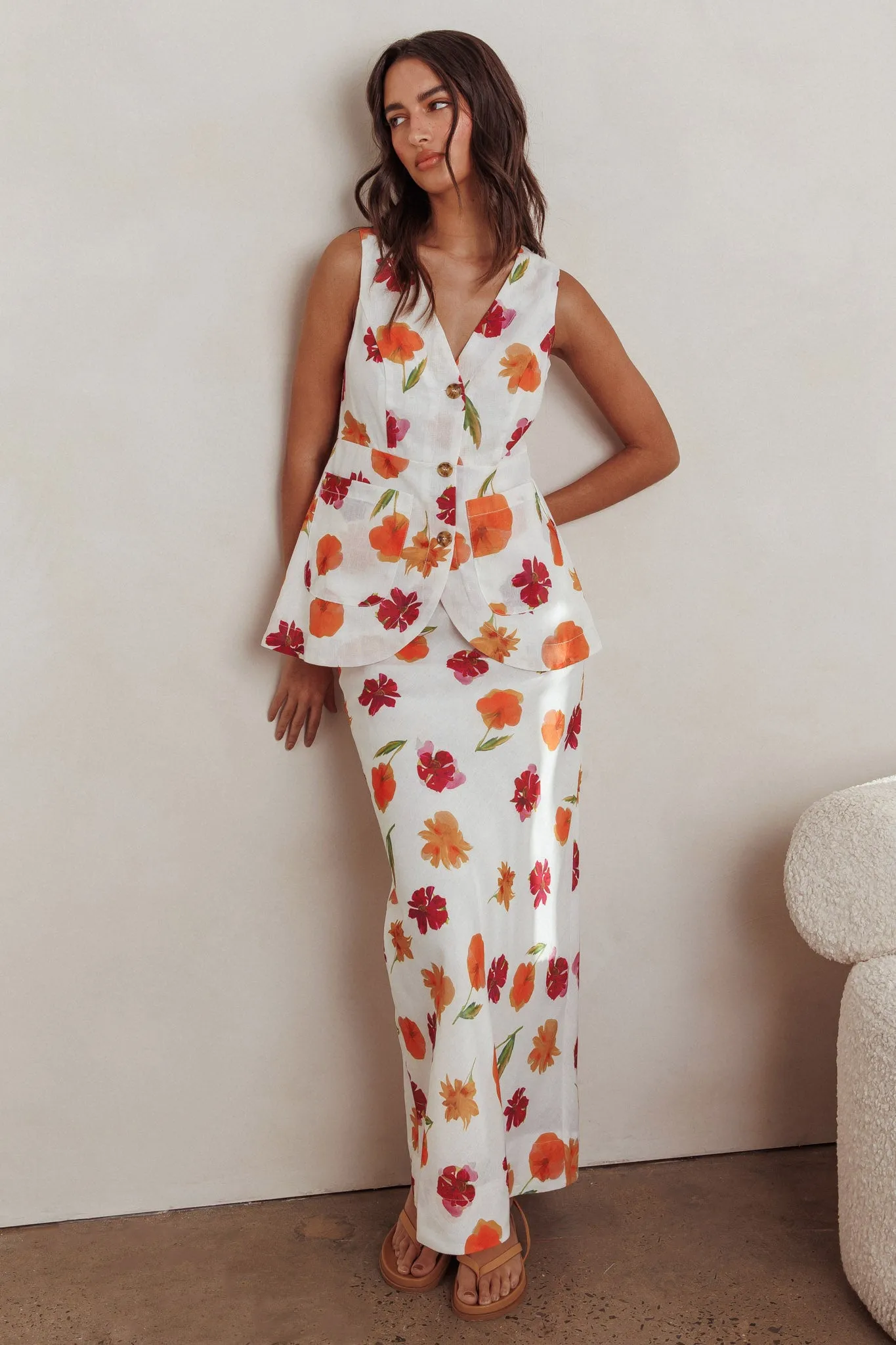 Philomena Maxi Skirt Floral Orange Multi