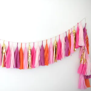 Pink, orange & gold tissue paper tassel garland - various lengths