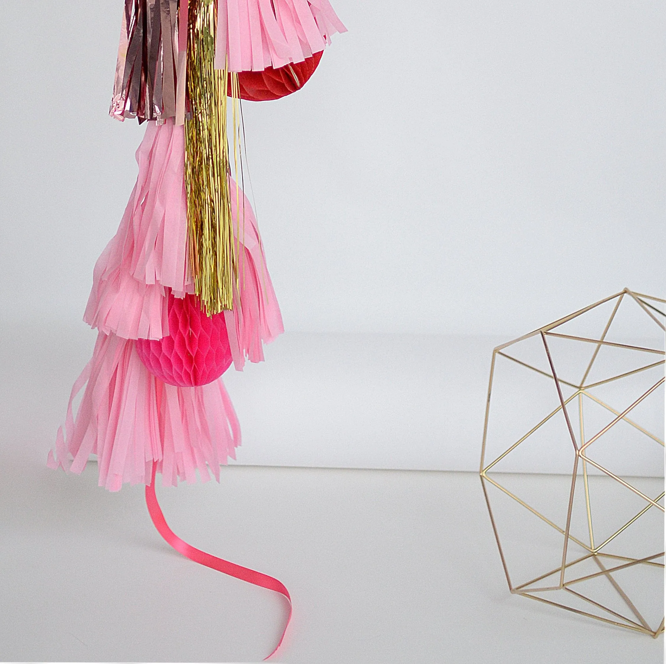 Pink, orange & gold tissue paper tassel garland - various lengths