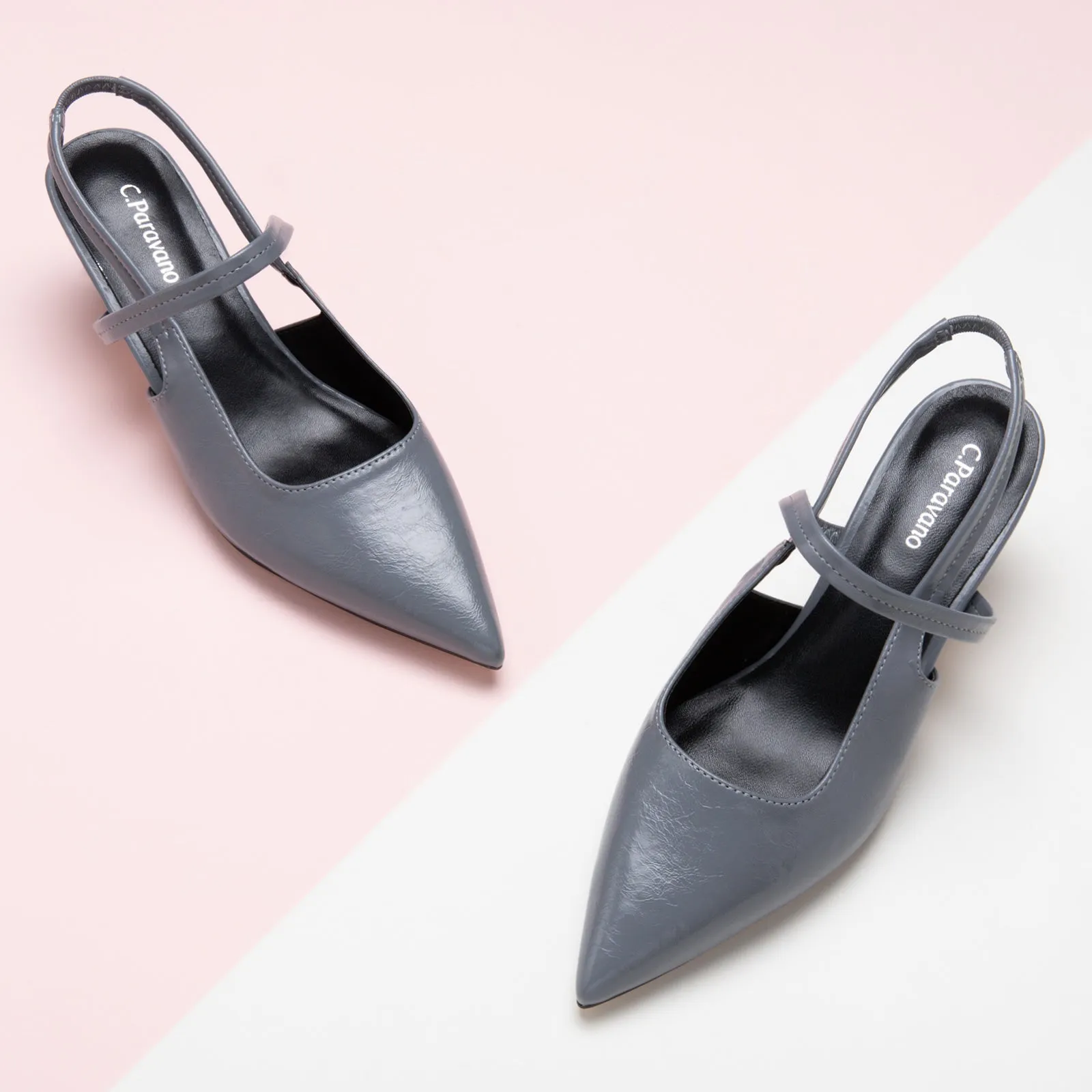 Pointed Toe Kitten heel Slingbacks (Helen) Grey