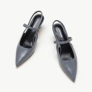 Pointed Toe Kitten heel Slingbacks (Helen) Grey