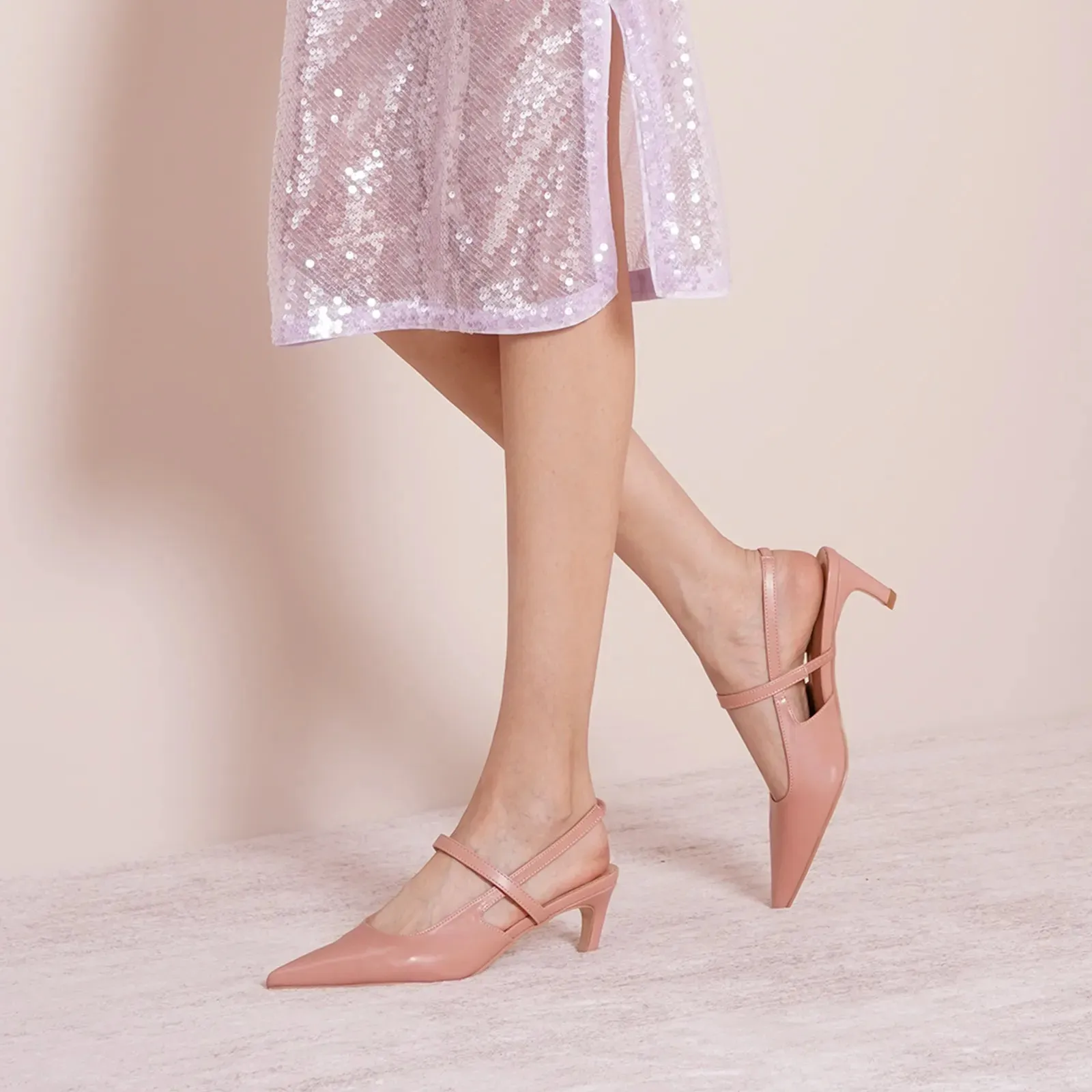 Pointed Toe Kitten heel Slingbacks (Helen) Pink