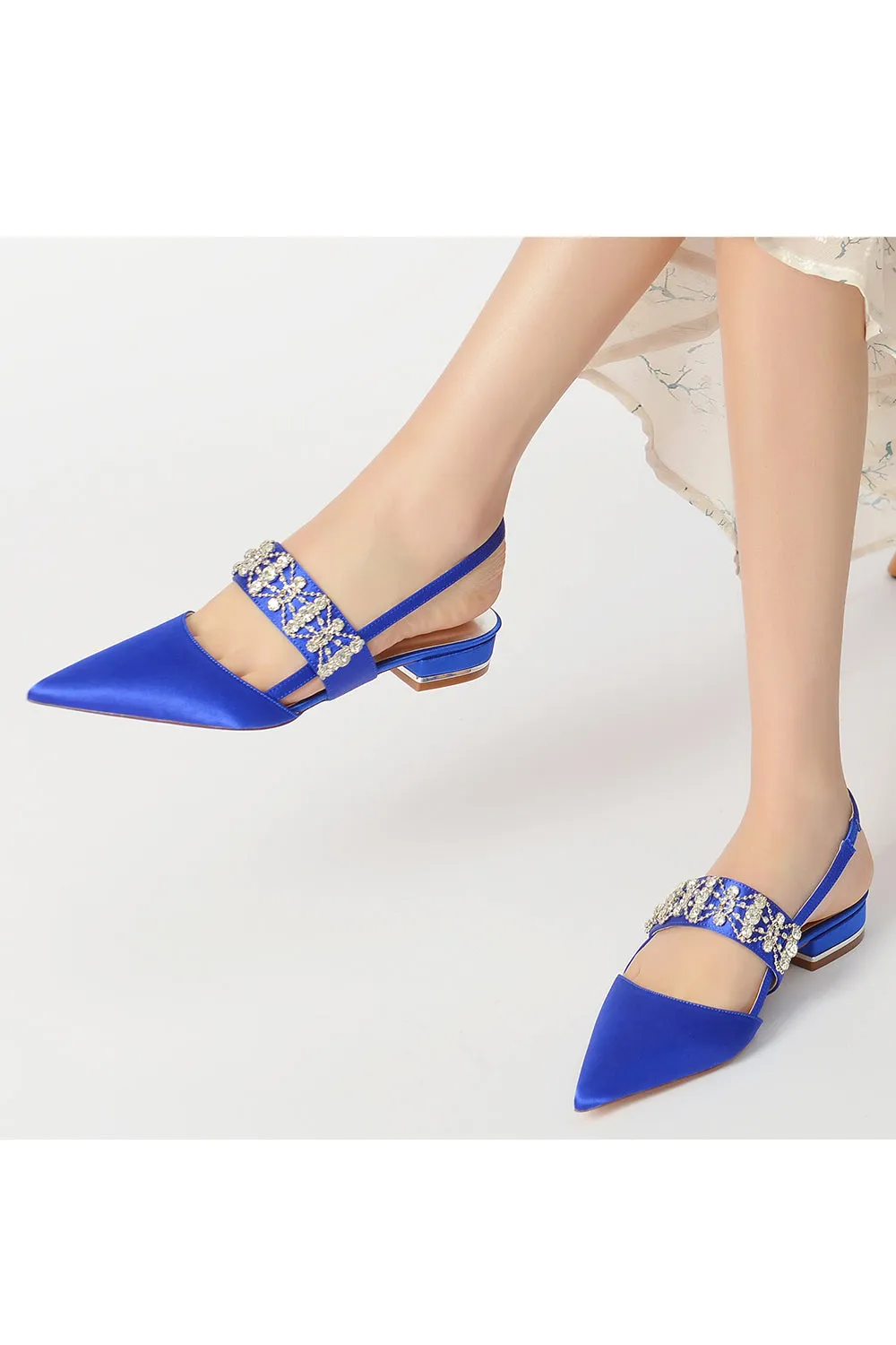 Pointed Toe Rhinestone Beaded Kitten Heels