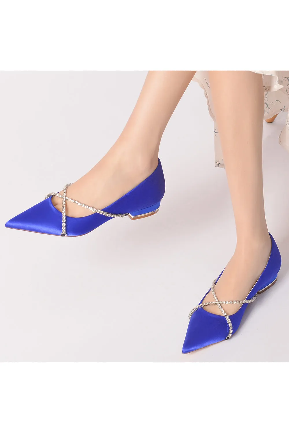 Pointed Toe Rhinestone Strap Kitten Heels