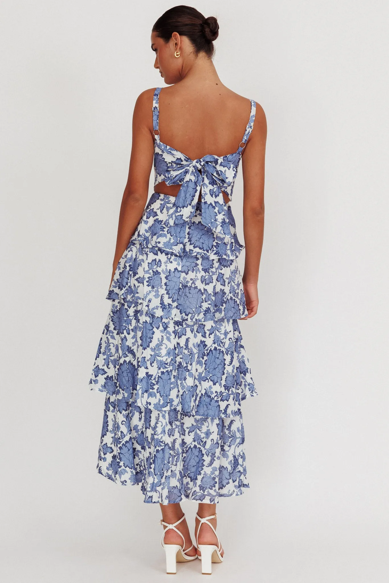 Provence Bloom Tiered Maxi Dress Floral Blue