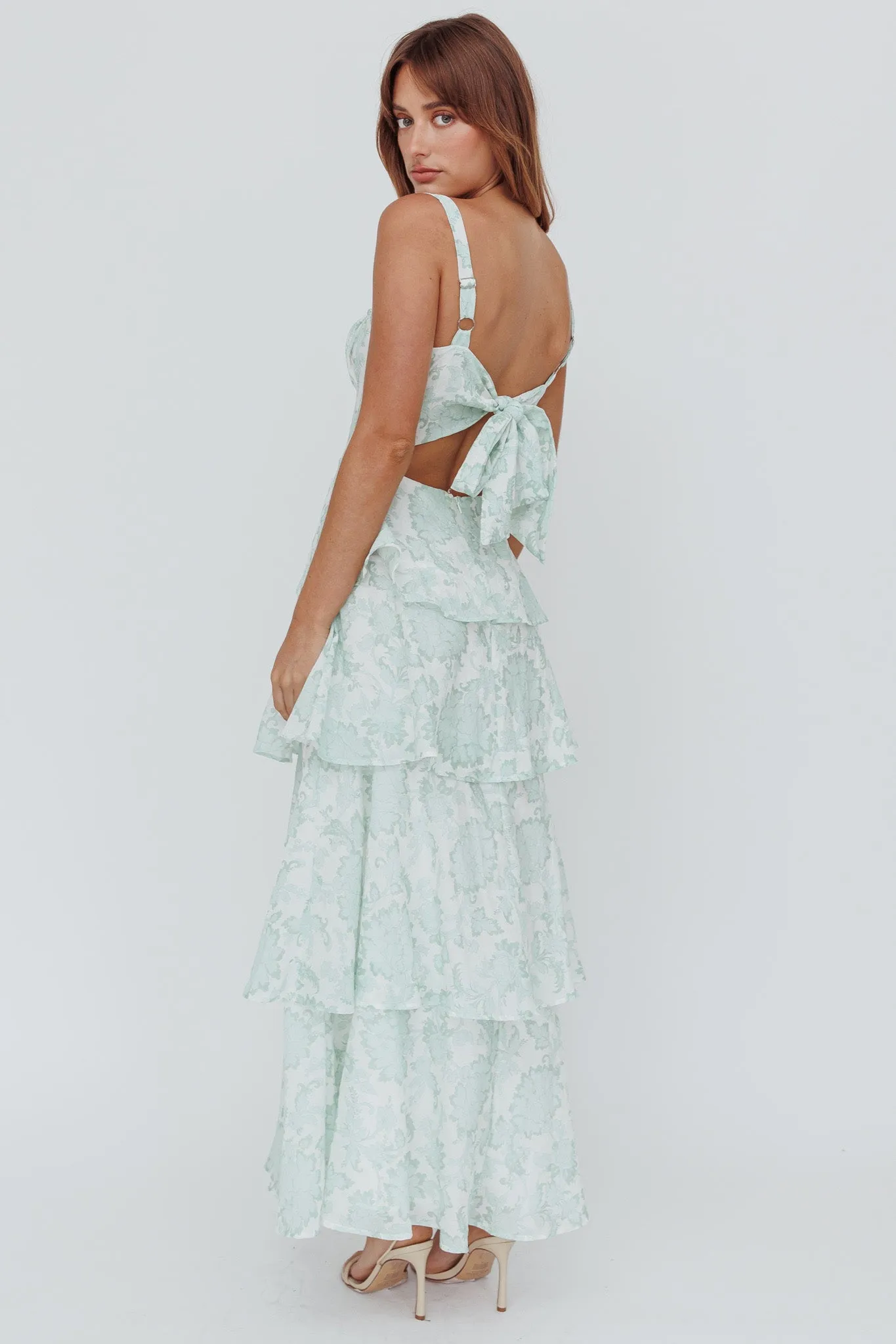 Provence Bloom Tiered Maxi Dress Floral Sage