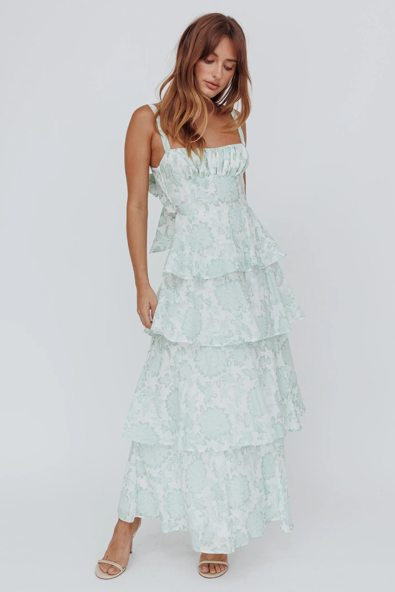 Provence Bloom Tiered Maxi Dress Floral Sage