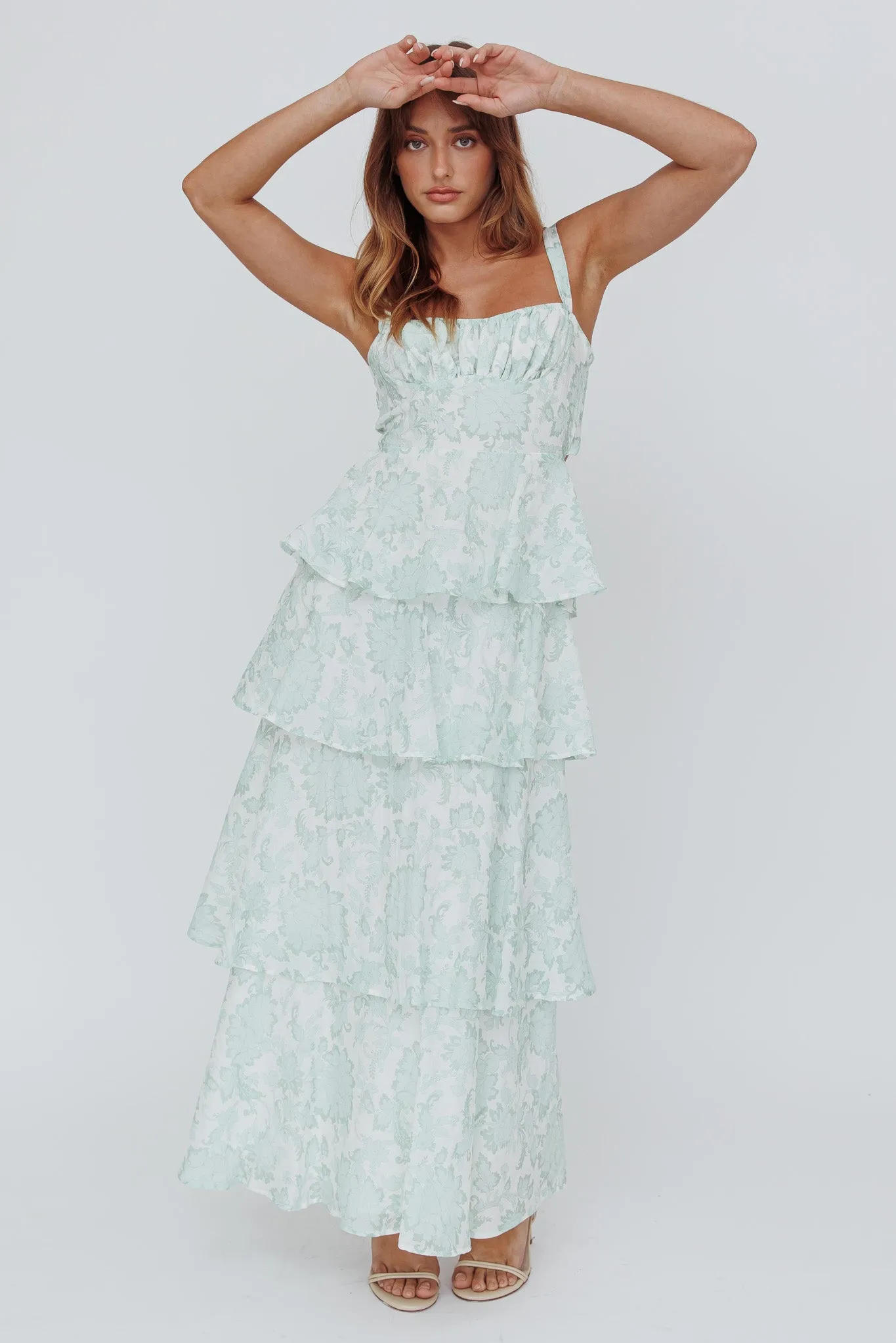 Provence Bloom Tiered Maxi Dress Floral Sage