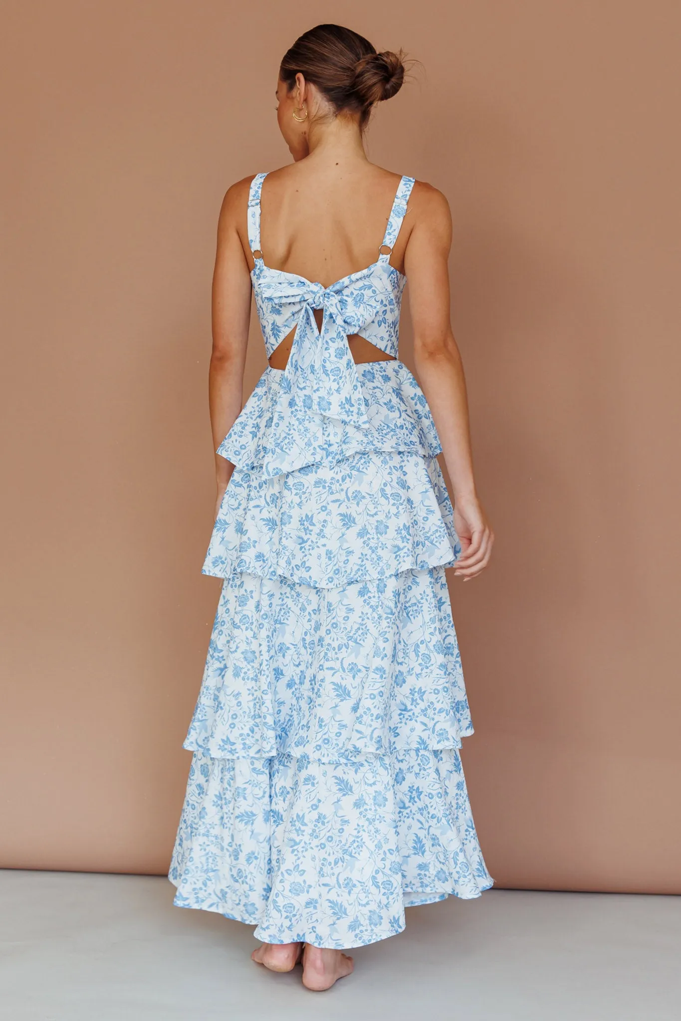 Provence Bloom Tiered Midi Dress Floral Blue