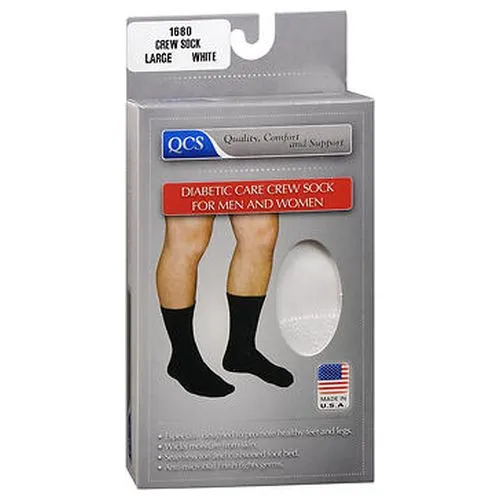 Qcs Diabetic Care Crew Socks For Men And Women Large White 1 Each By Sport Aid