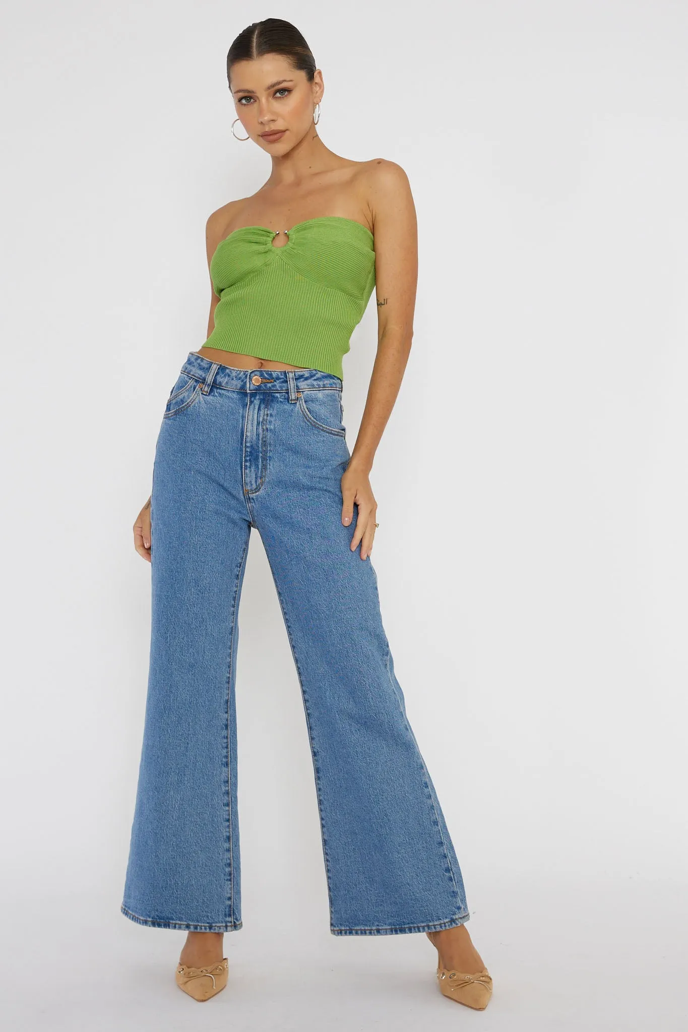 Real Talk Sweetheart Neckline Top Green