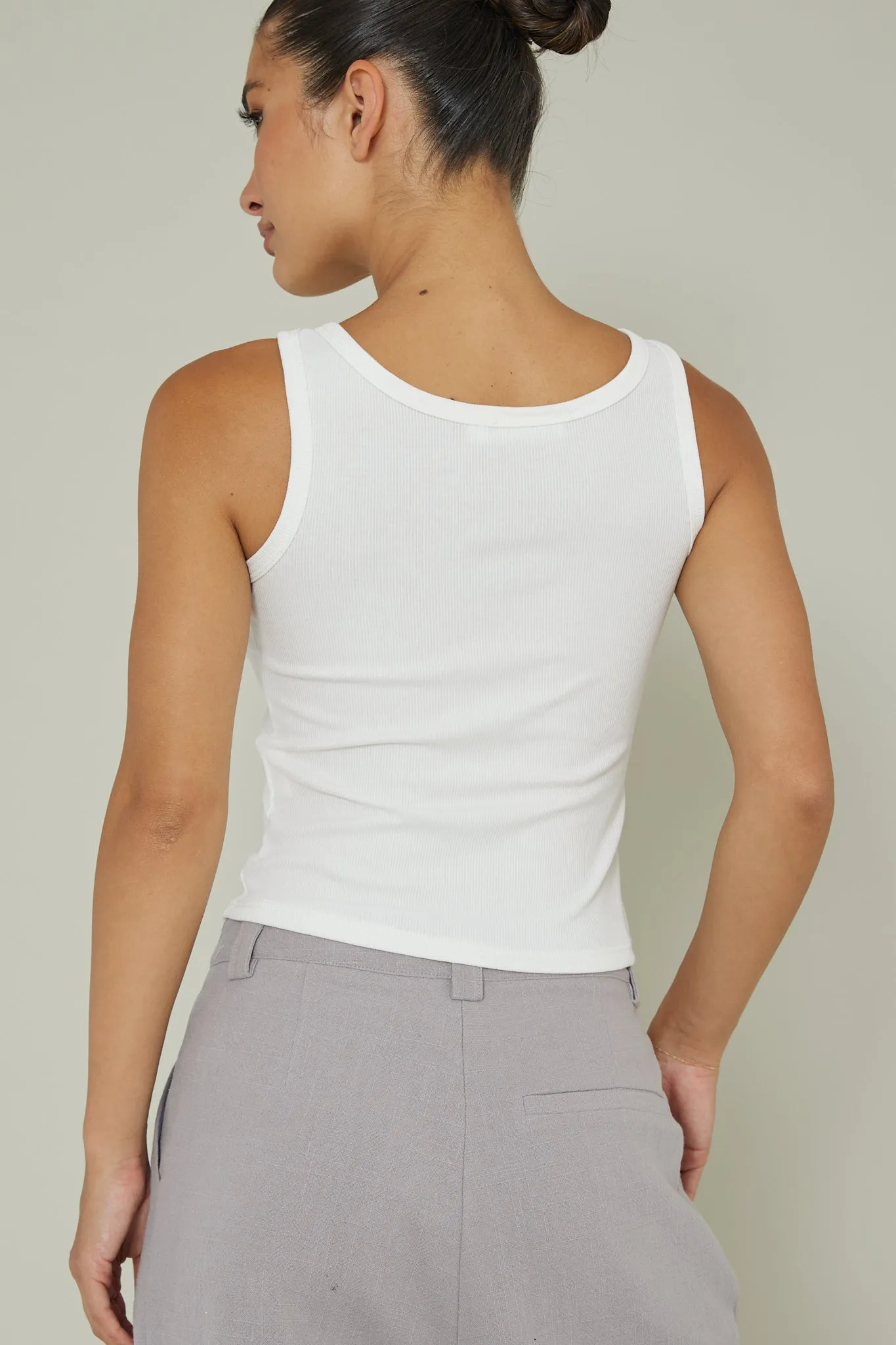 Recess Thick Strap Ribbed Top White