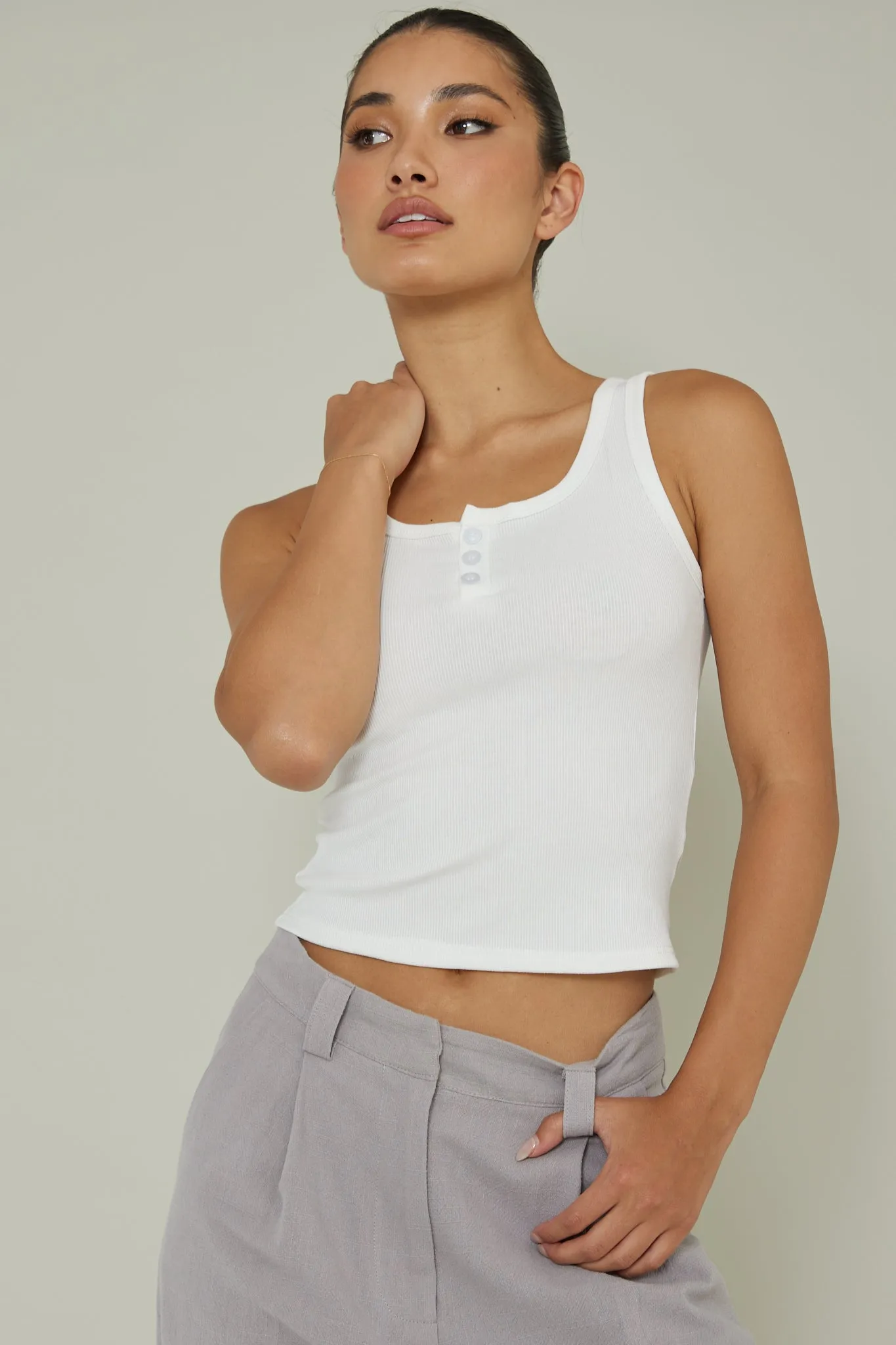 Recess Thick Strap Ribbed Top White