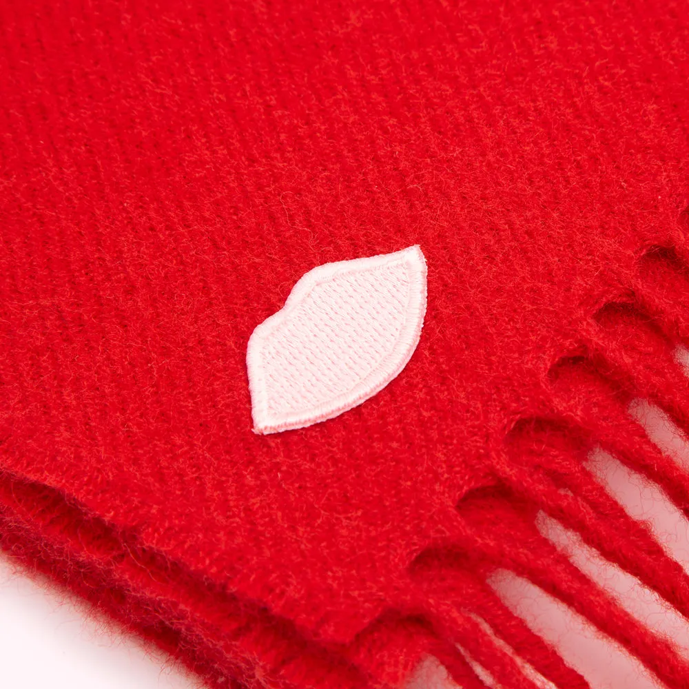 RED EMBROIDERED LIP SCARF