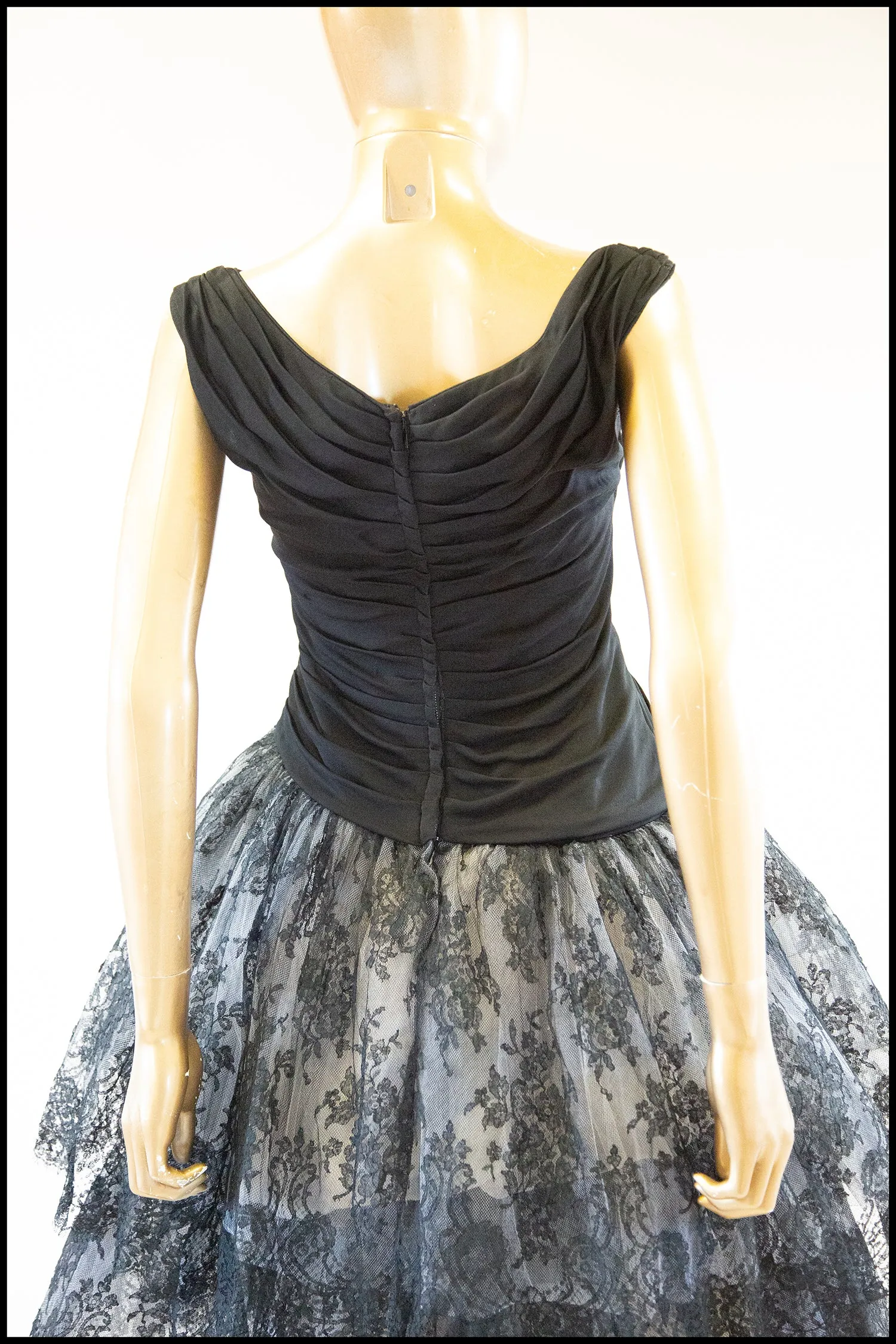 RESERVED Vintage 1950s Black Chantilly Lace Couture Cocktail Dress