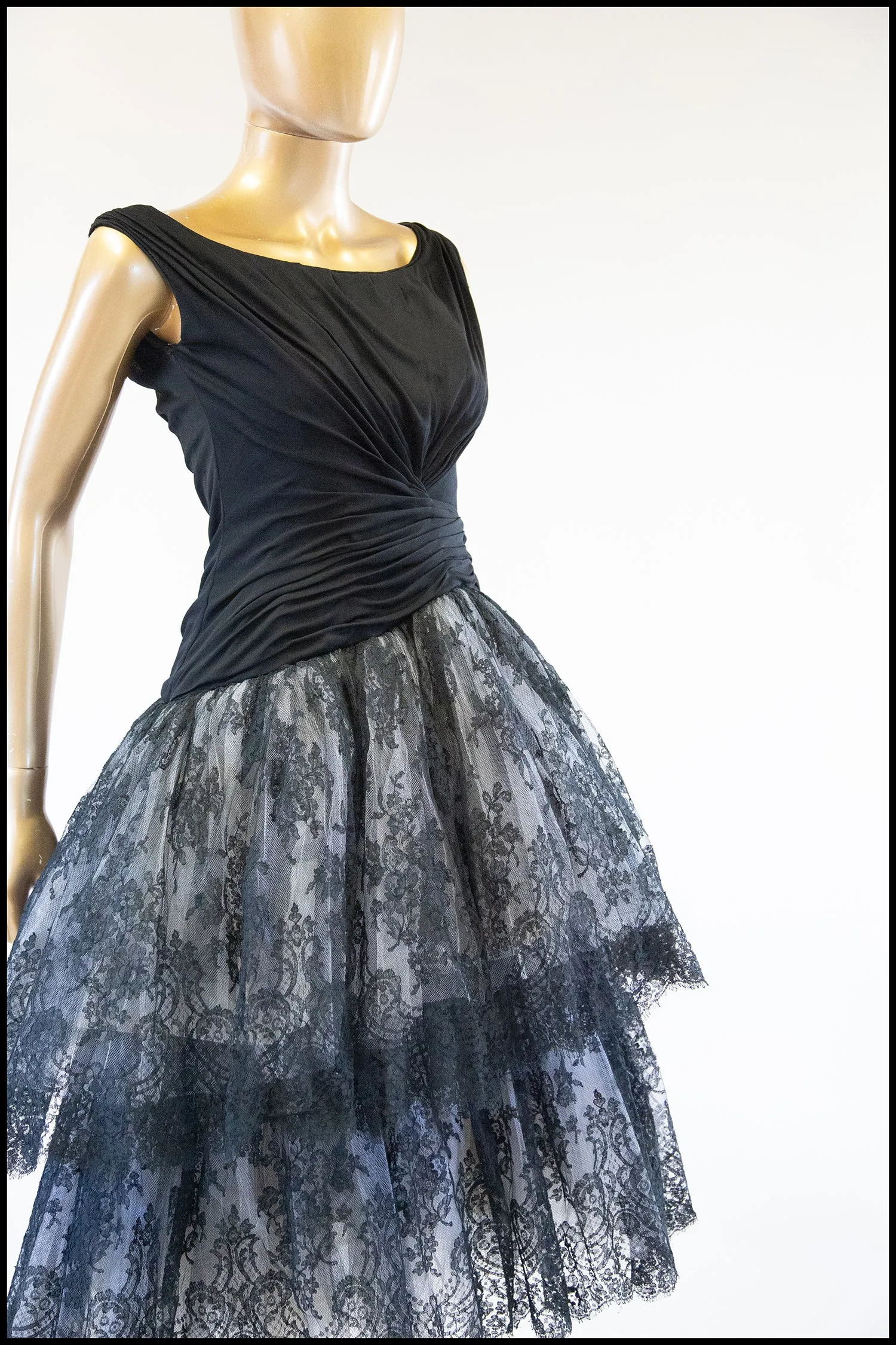 RESERVED Vintage 1950s Black Chantilly Lace Couture Cocktail Dress