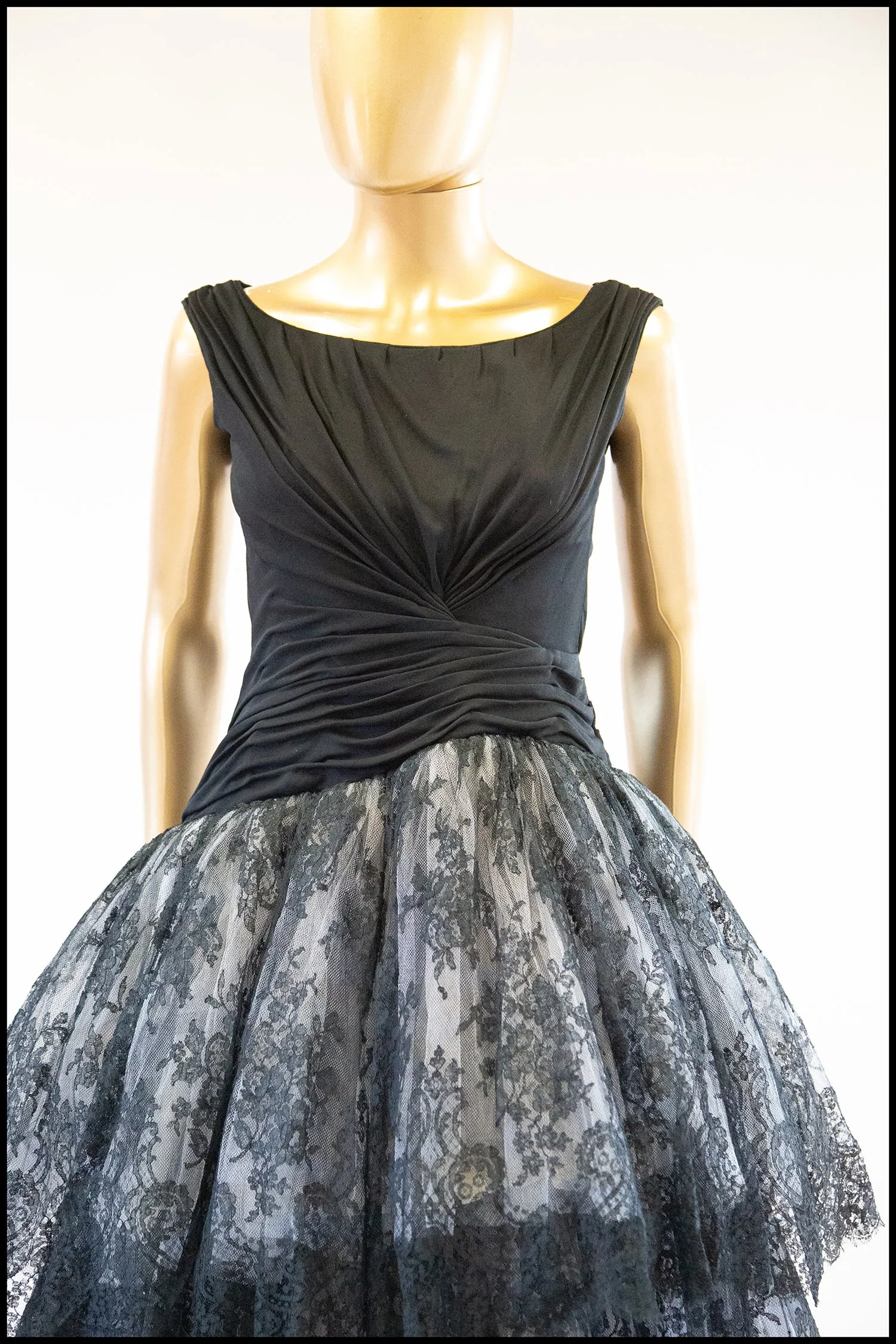 RESERVED Vintage 1950s Black Chantilly Lace Couture Cocktail Dress