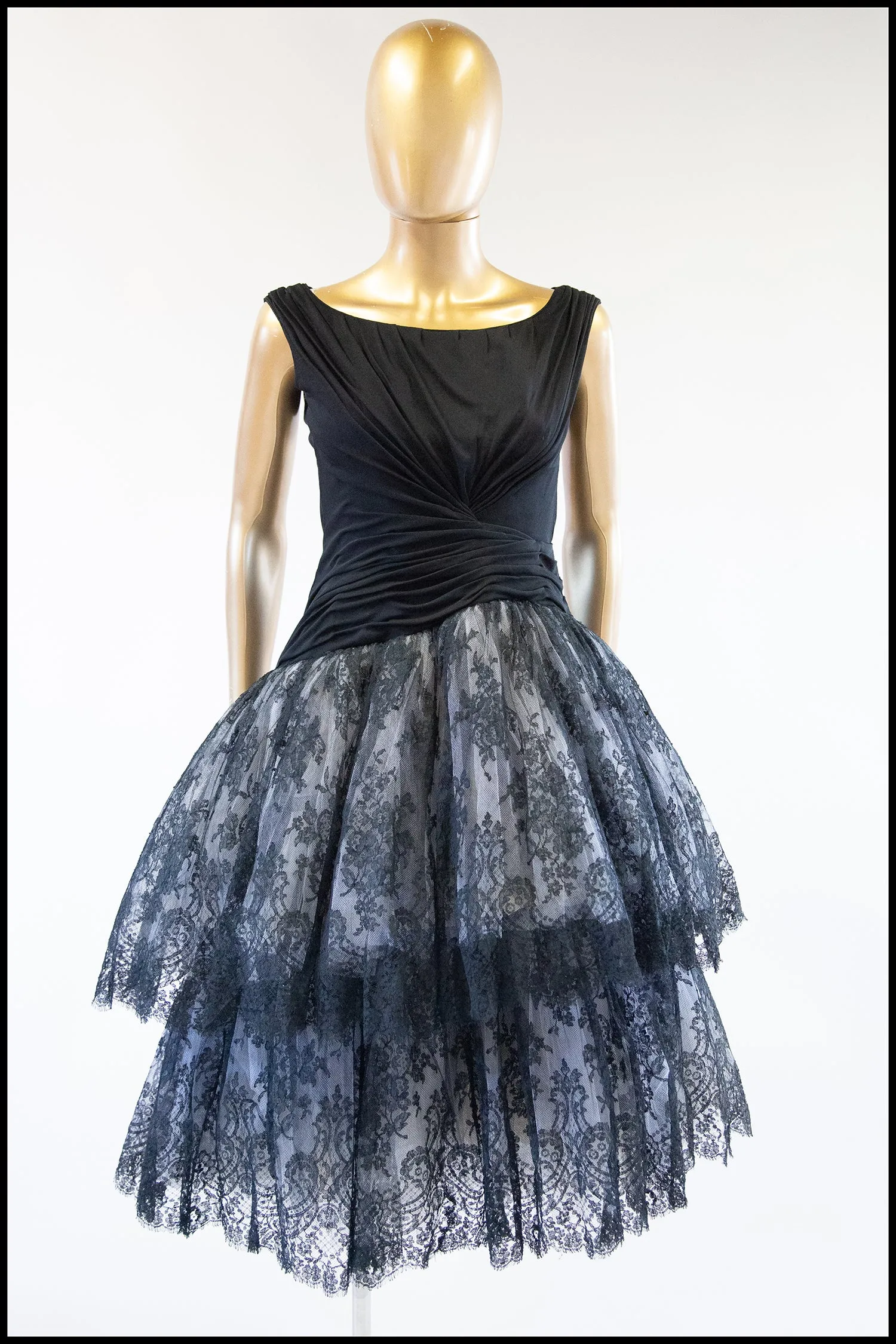 RESERVED Vintage 1950s Black Chantilly Lace Couture Cocktail Dress