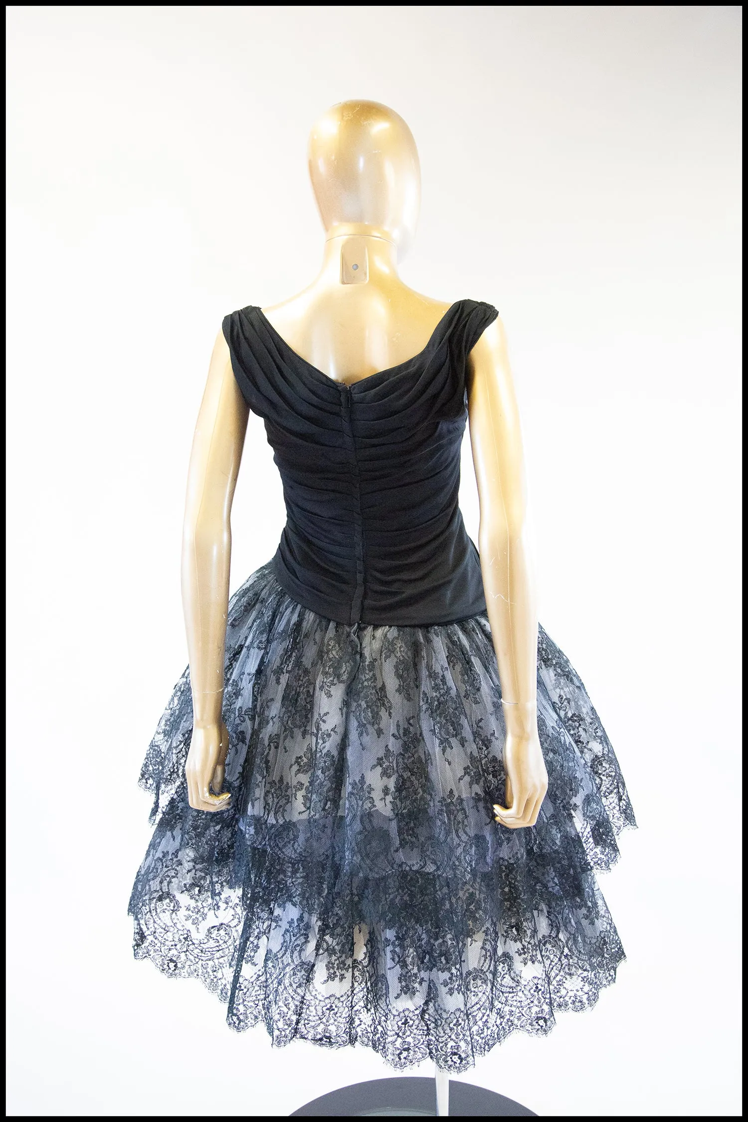 RESERVED Vintage 1950s Black Chantilly Lace Couture Cocktail Dress