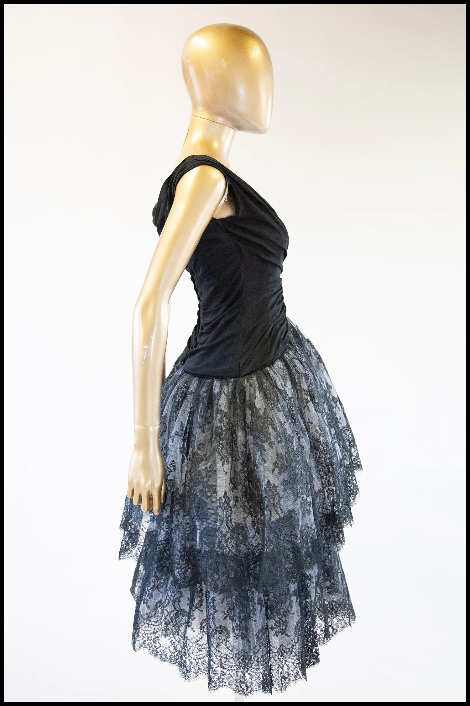 RESERVED Vintage 1950s Black Chantilly Lace Couture Cocktail Dress