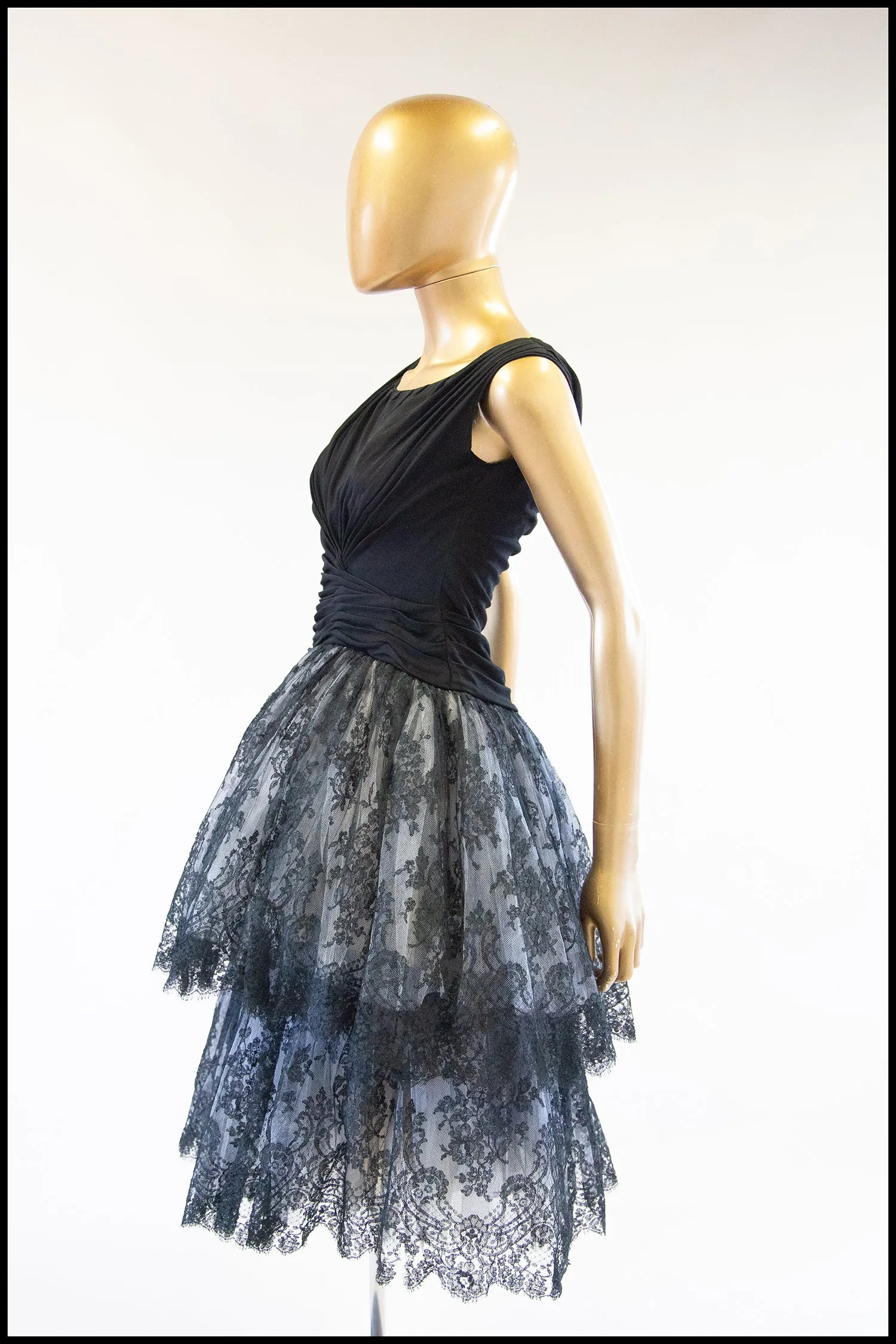 RESERVED Vintage 1950s Black Chantilly Lace Couture Cocktail Dress