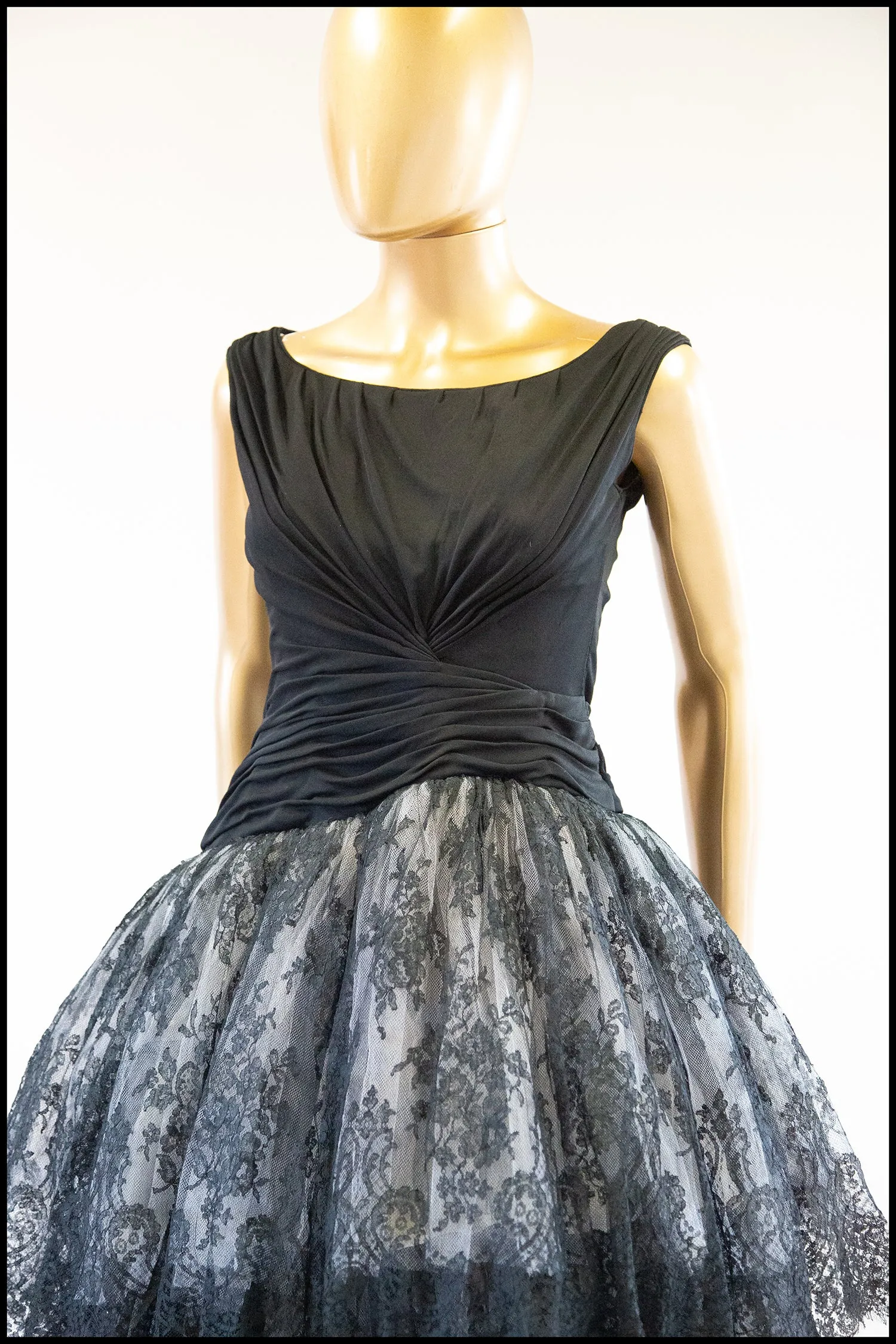 RESERVED Vintage 1950s Black Chantilly Lace Couture Cocktail Dress