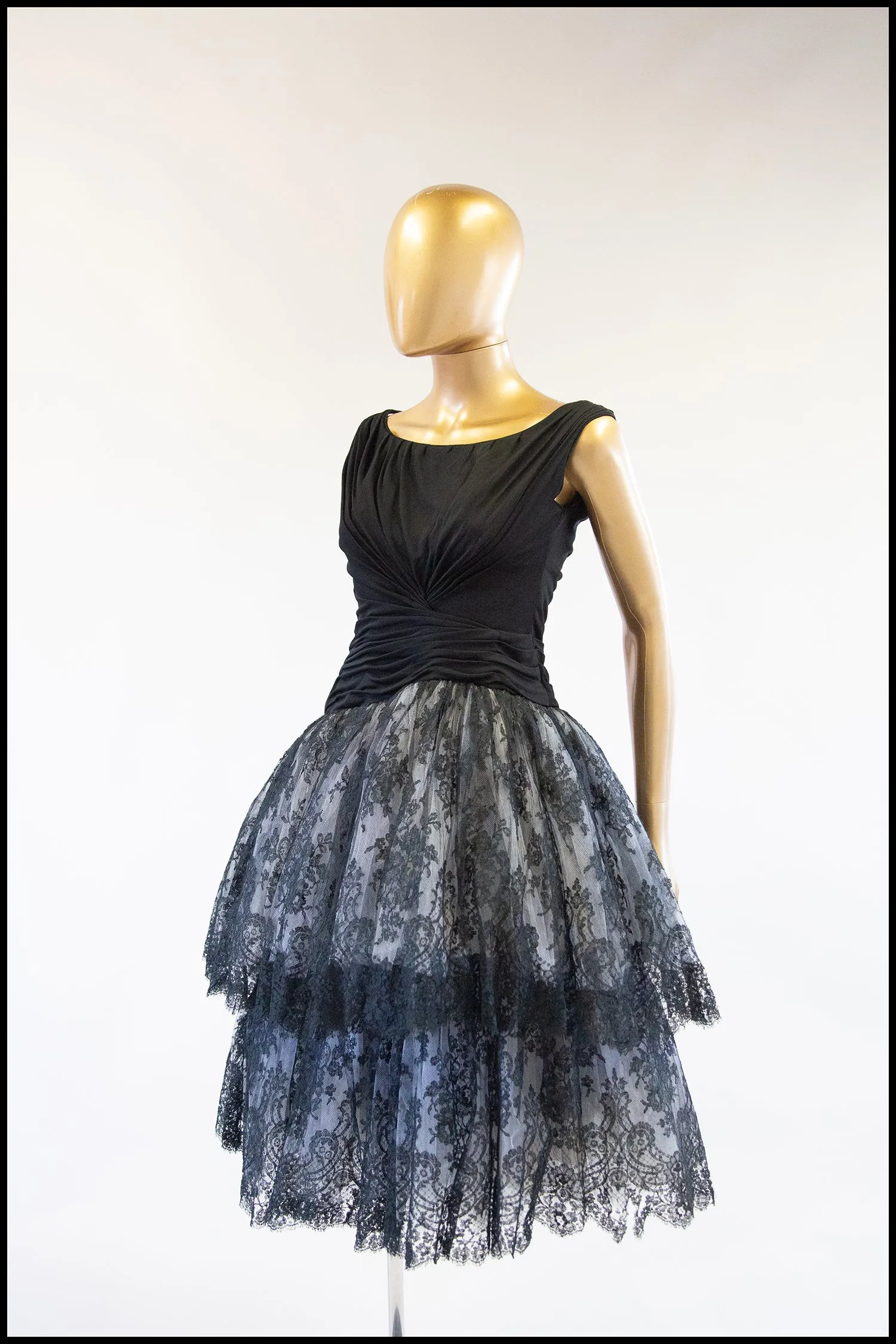 RESERVED Vintage 1950s Black Chantilly Lace Couture Cocktail Dress