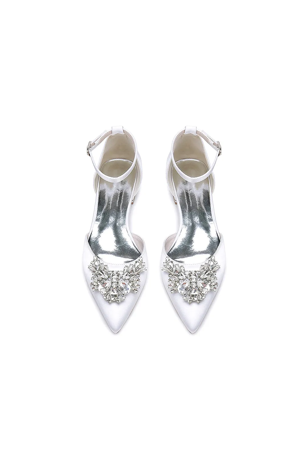 Rhinestone Pointed Toe Ankle Strap Kitten Heels