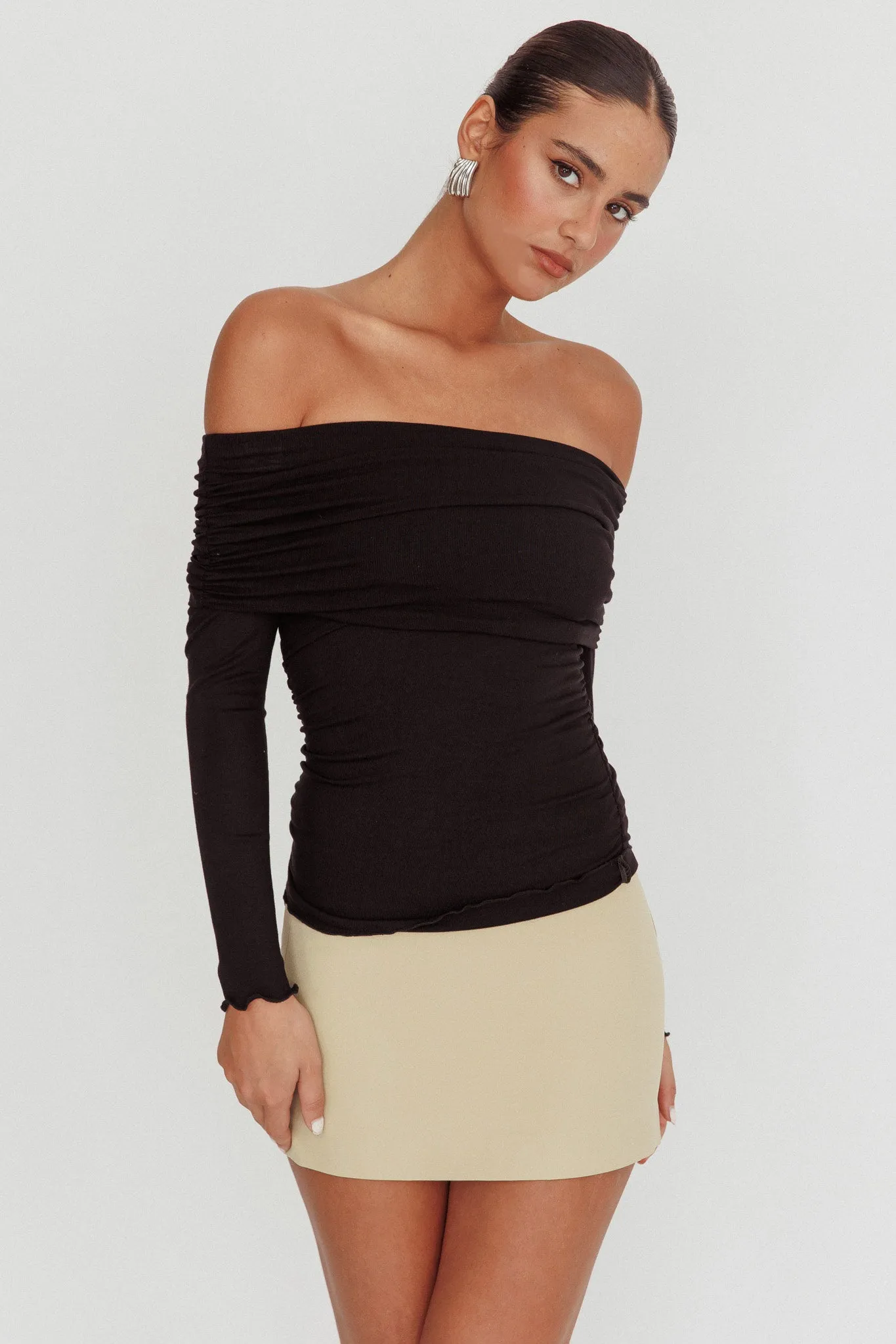 Ricki Off-Shoulder Long Sleeve Top Black