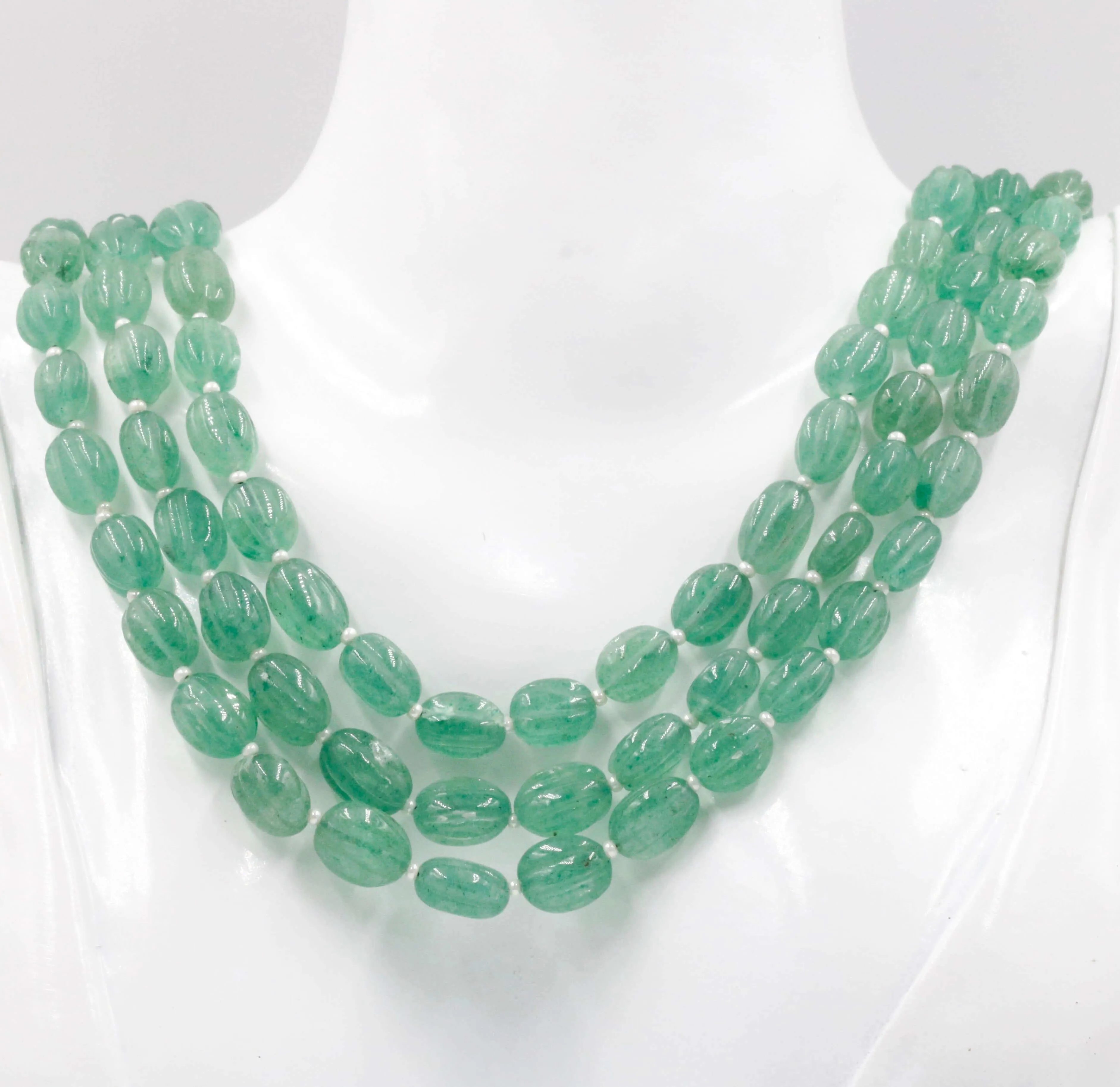 Russian Emerald Quartz Necklace Natural Green Quartz Beaded Necklace Green Quartz Gemstone Indian Necklace Sarafa Necklace SKU 6142833