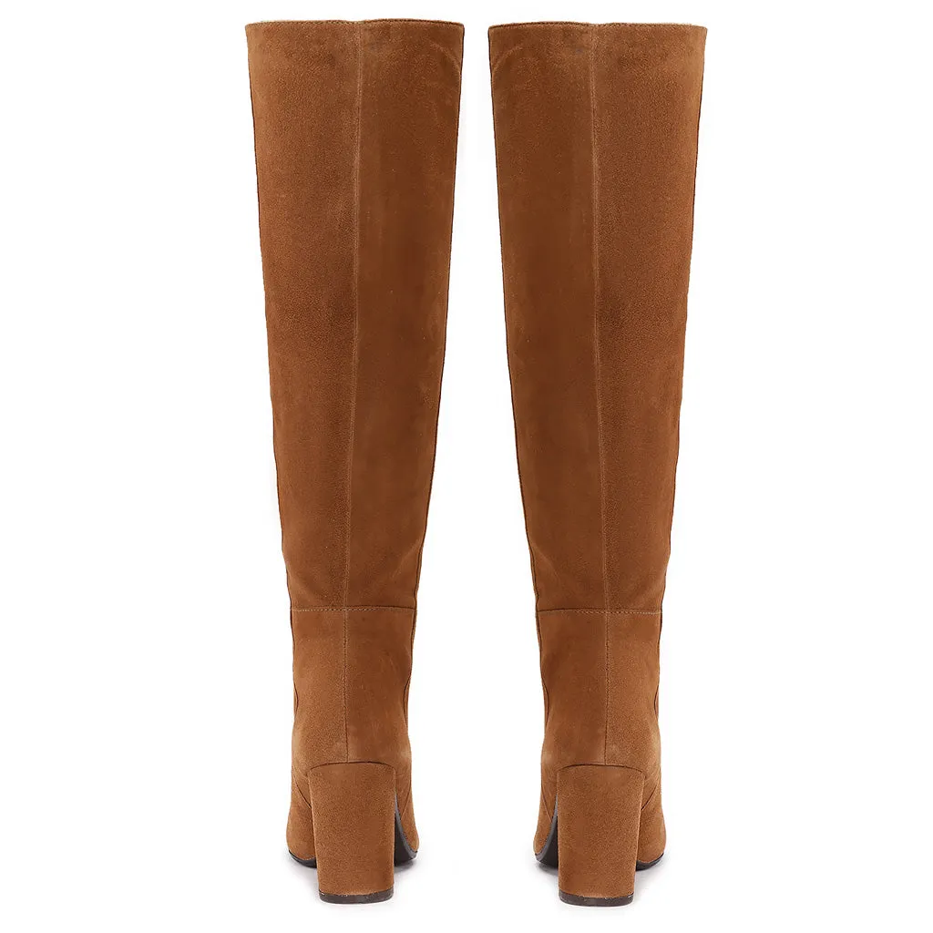 Saint Priscilla Tan Suede Leather Knee High Slouch Boots