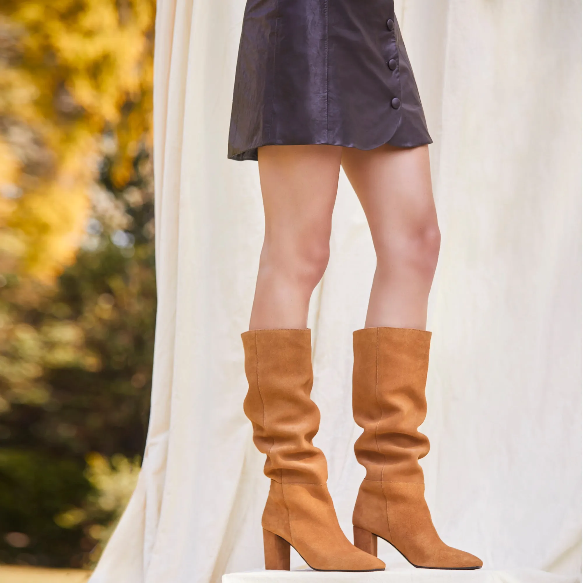 Saint Priscilla Tan Suede Leather Knee High Slouch Boots