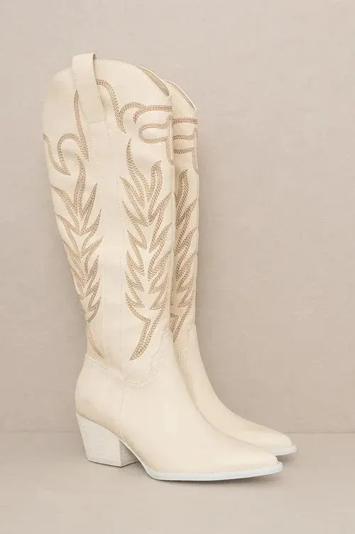 Samara Knee High Cowboy Boots: OFF White