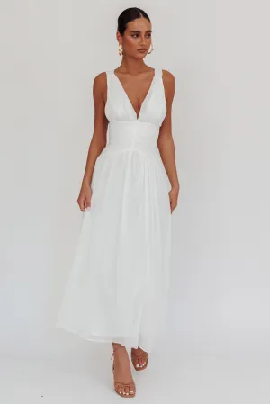 Sammi Ruched Waist Tied Back Maxi Dress White