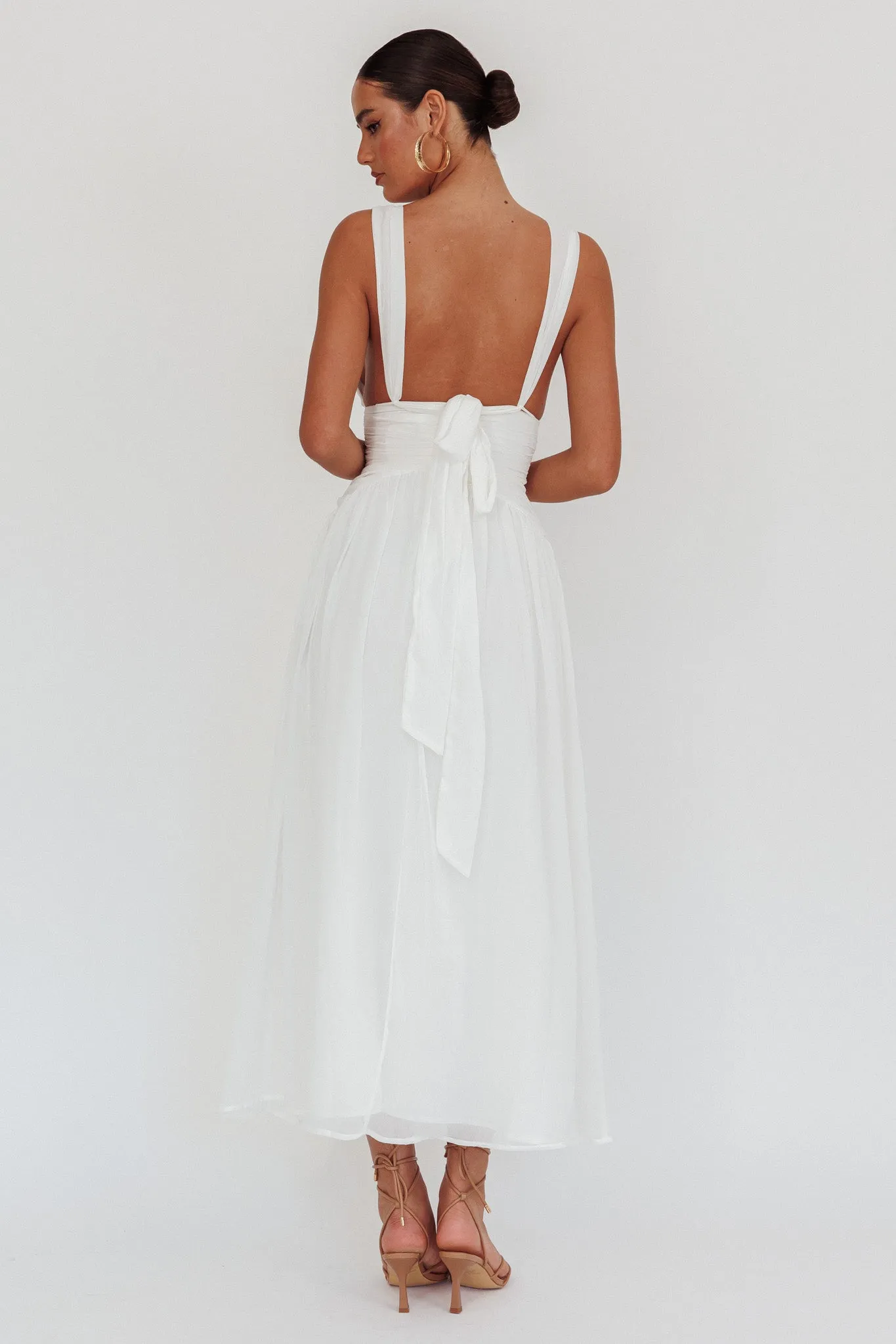 Sammi Ruched Waist Tied Back Maxi Dress White