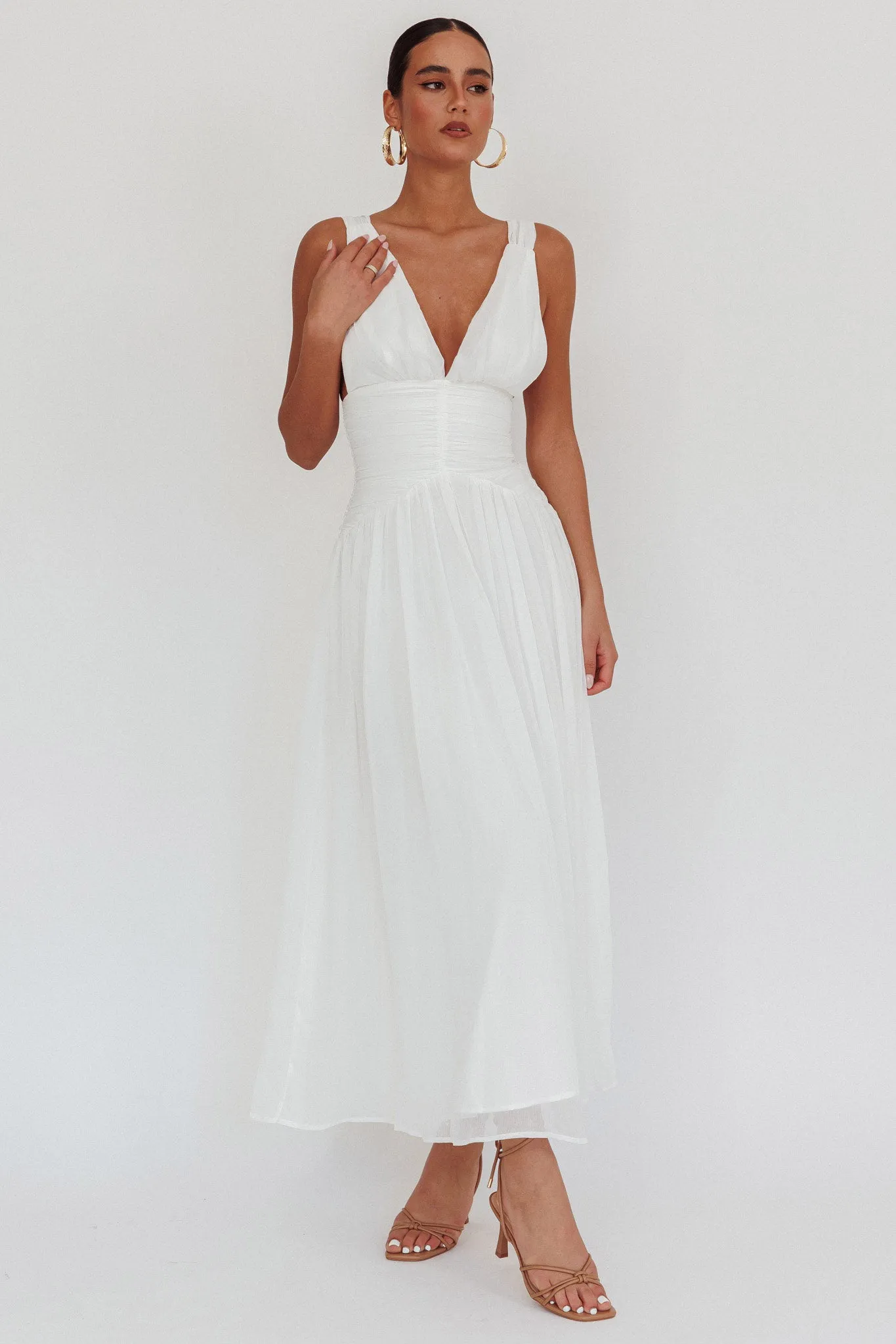 Sammi Ruched Waist Tied Back Maxi Dress White