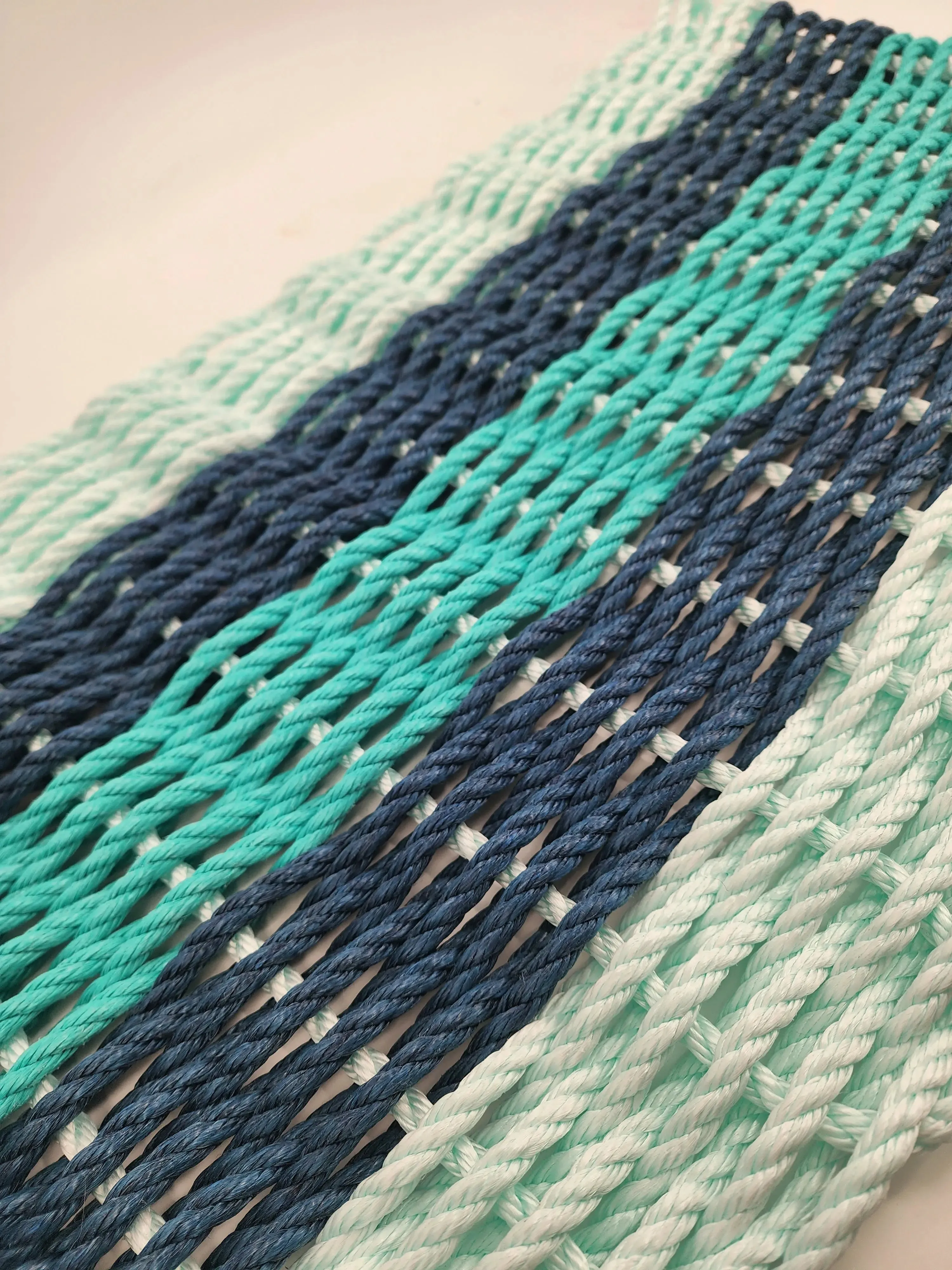 Seafoam, Navy and Teal Rope Mat made with Lobster Rope