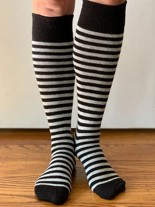 Seleh Ebony Stripe Eco-Friendly Cotton Knee High Socks