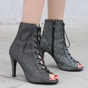 Sexy peep toe lac-up summer booties latin salsa ballroom dance booties